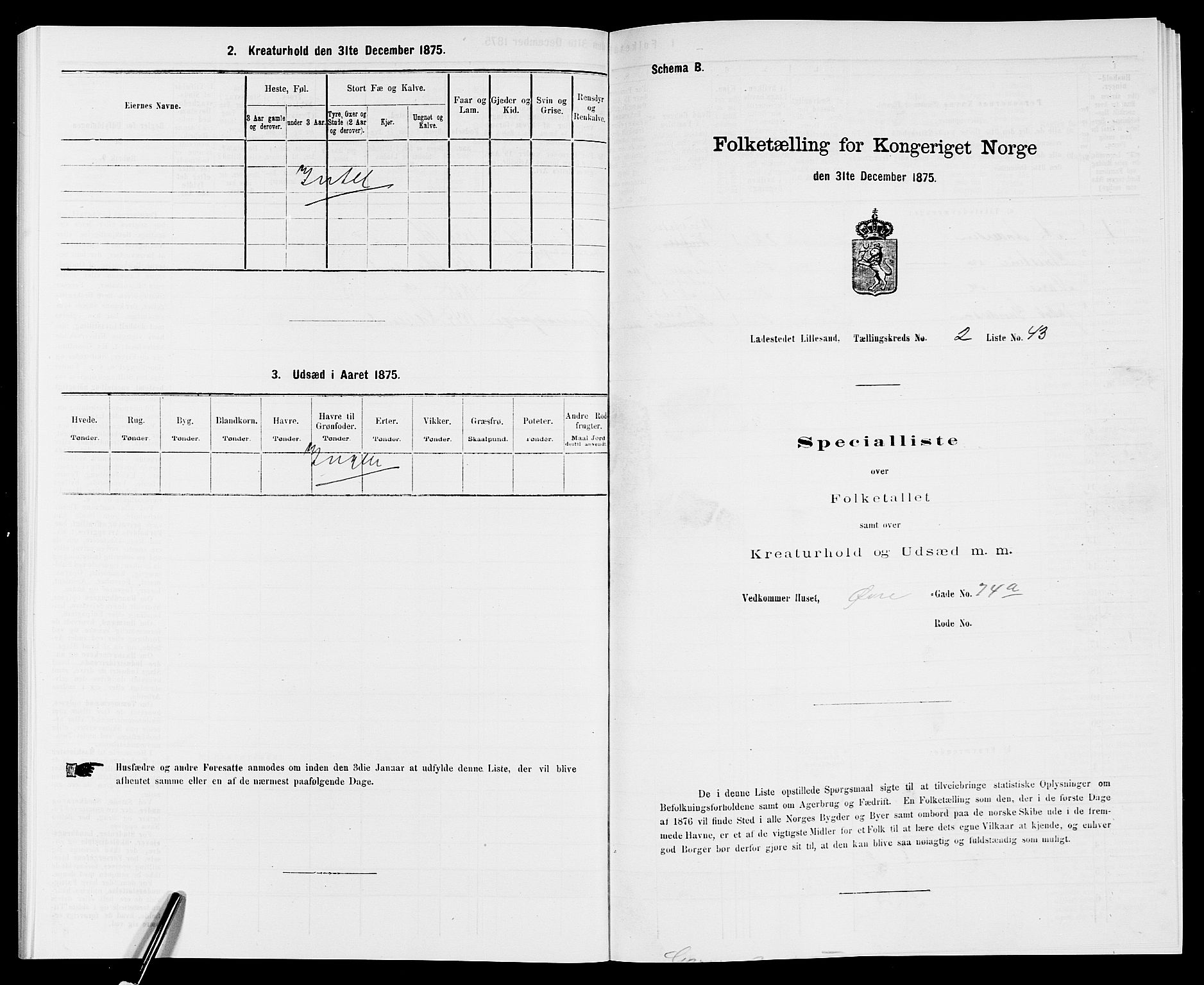 SAK, Folketelling 1875 for 0905B Vestre Moland prestegjeld, Lillesand ladested, 1875, s. 192