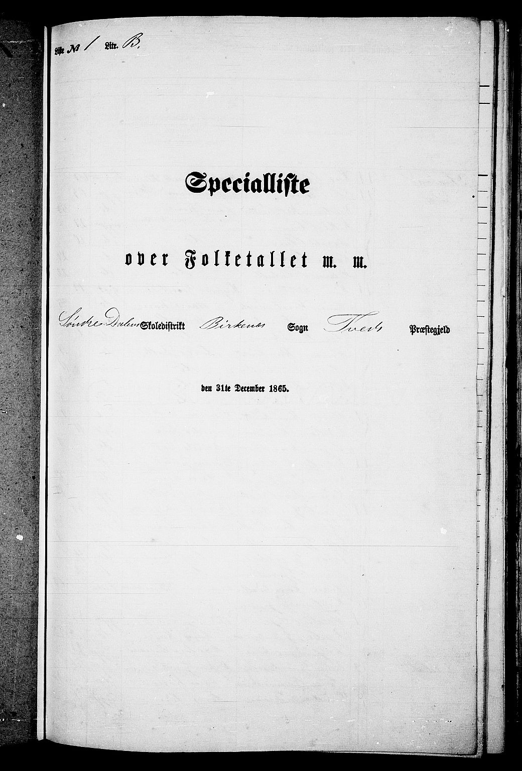 RA, Folketelling 1865 for 1013P Tveit prestegjeld, 1865, s. 93