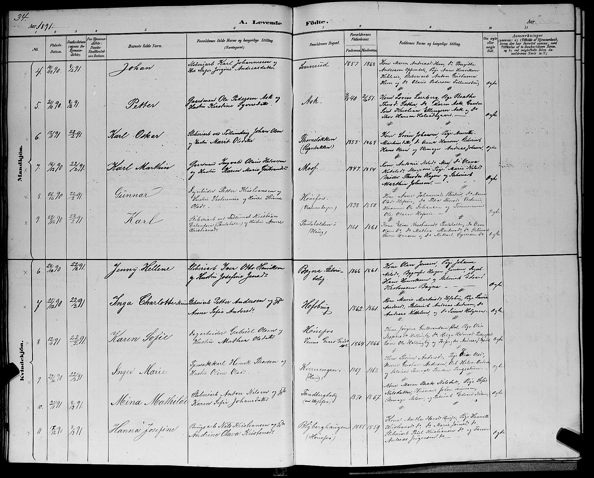 Hønefoss kirkebøker, AV/SAKO-A-609/G/Ga/L0002: Klokkerbok nr. 2, 1888-1904, s. 34