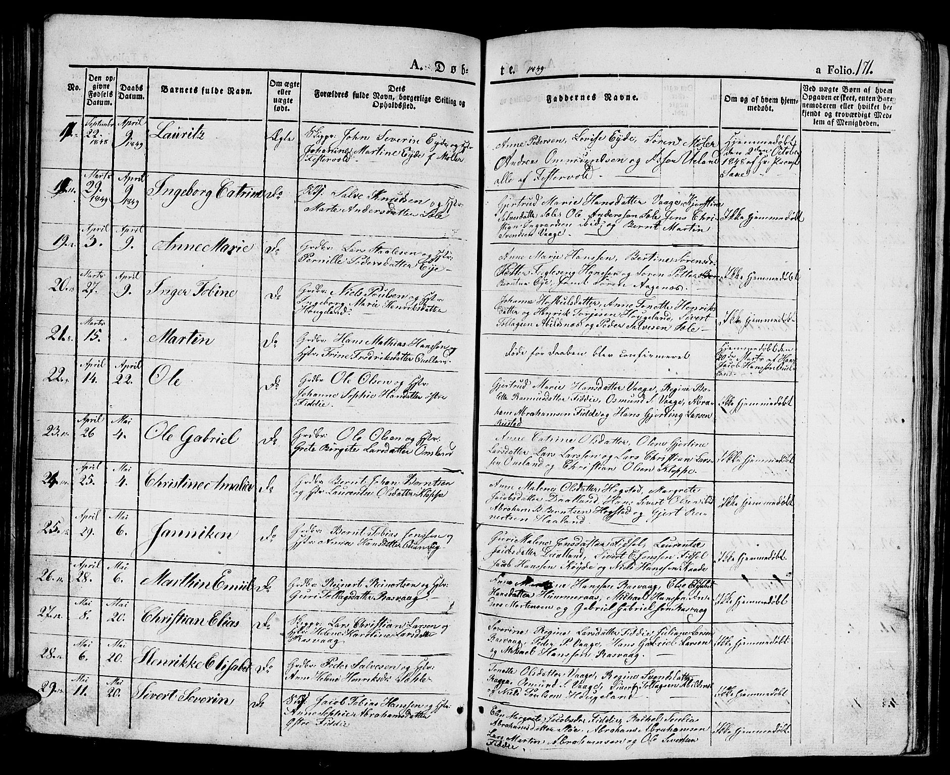Flekkefjord sokneprestkontor, AV/SAK-1111-0012/F/Fb/Fbb/L0002: Klokkerbok nr. B 2a, 1831-1866, s. 171