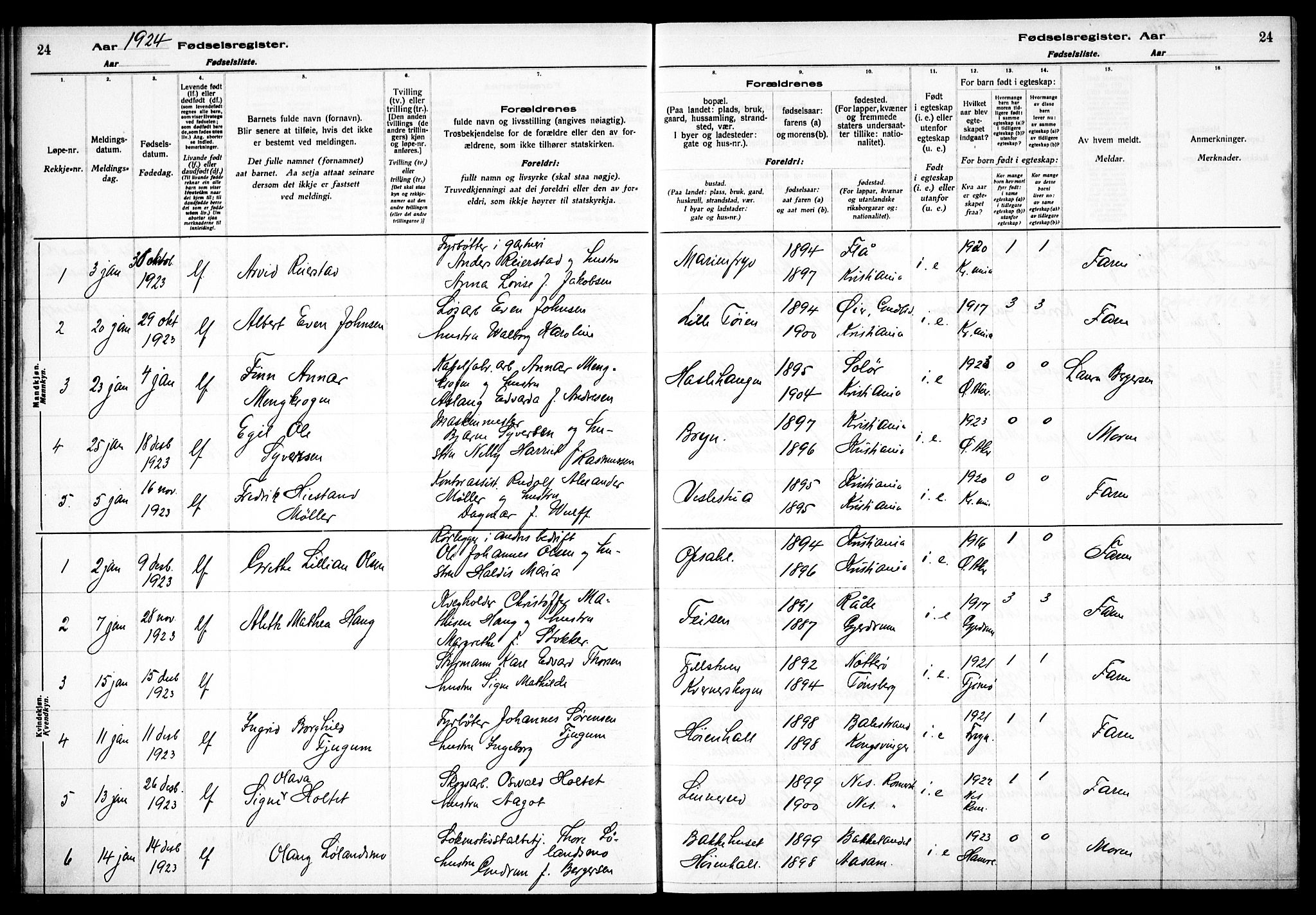 Østre Aker prestekontor Kirkebøker, AV/SAO-A-10840/J/Ja/L0002: Fødselsregister nr. I 2, 1923-1927, s. 24