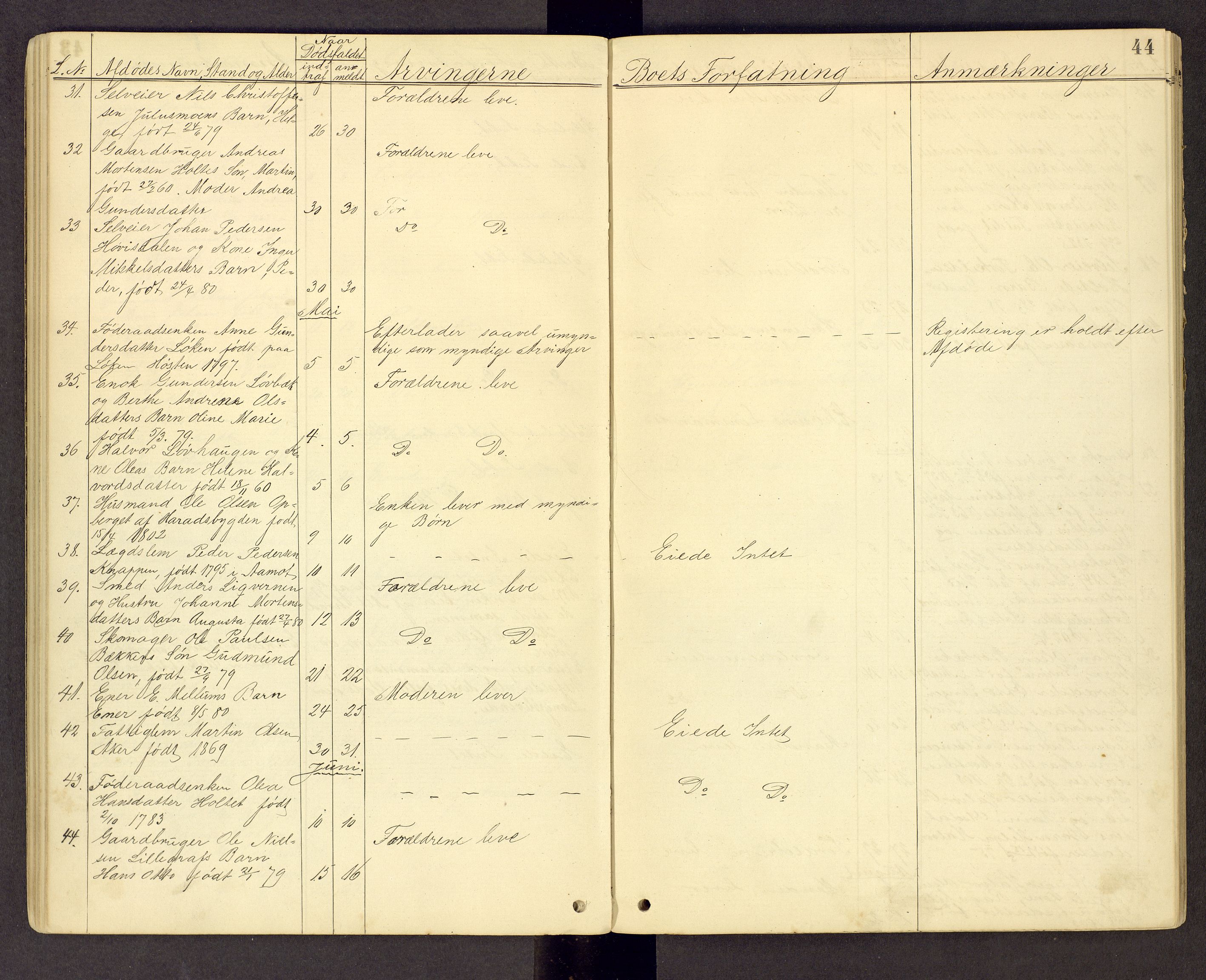 Sør-Østerdal sorenskriveri, AV/SAH-TING-018/J/Jg/L0003: Dødsfallsjournal, 1874-1889, s. 44