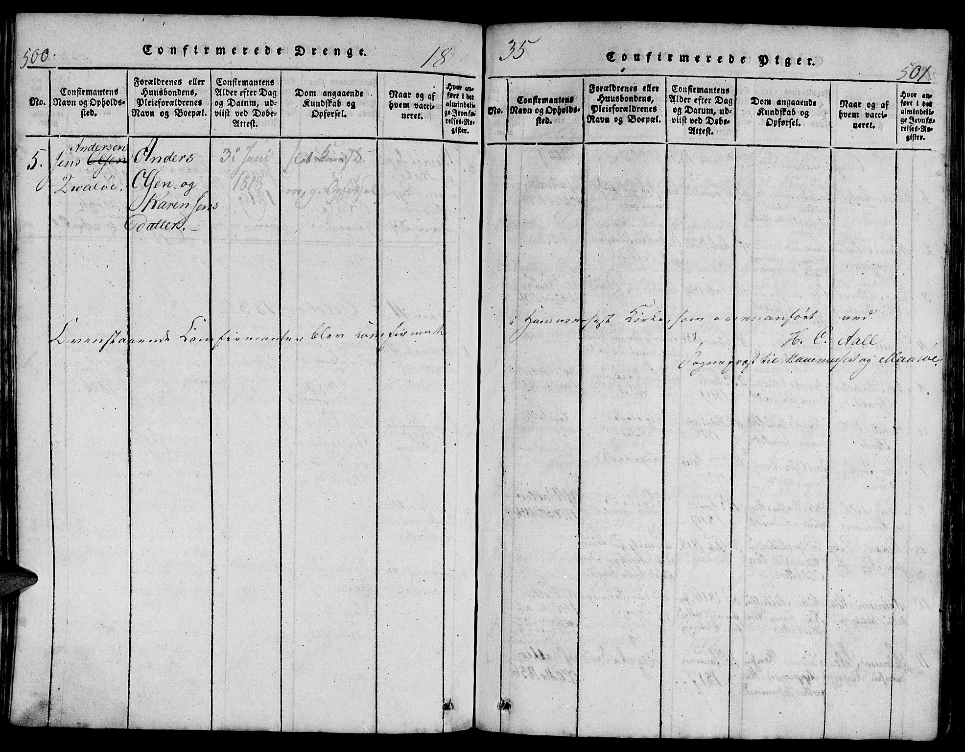 Hammerfest sokneprestkontor, SATØ/S-1347/H/Hb/L0001.klokk: Klokkerbok nr. 1, 1822-1850, s. 500-501