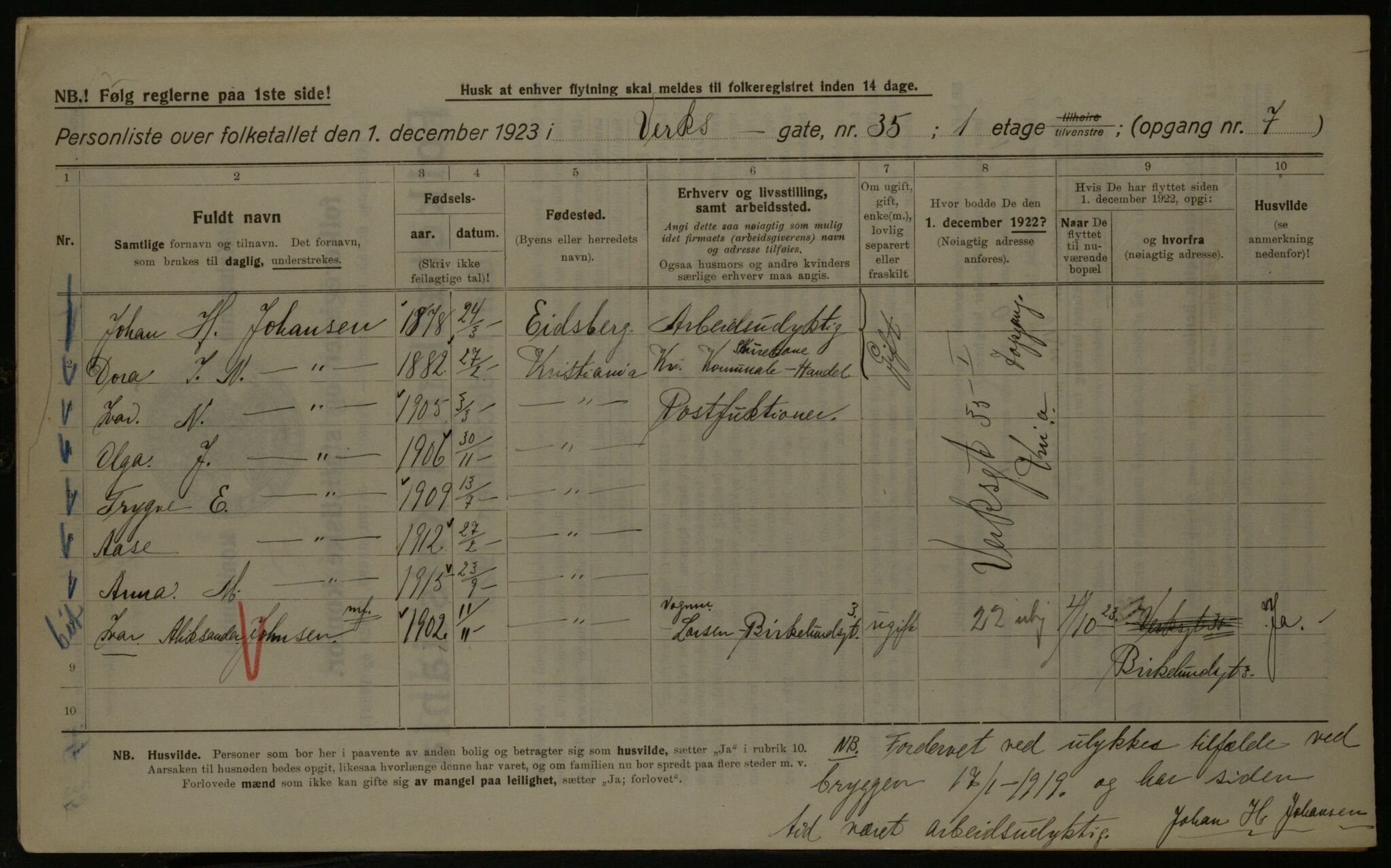 OBA, Kommunal folketelling 1.12.1923 for Kristiania, 1923, s. 135186