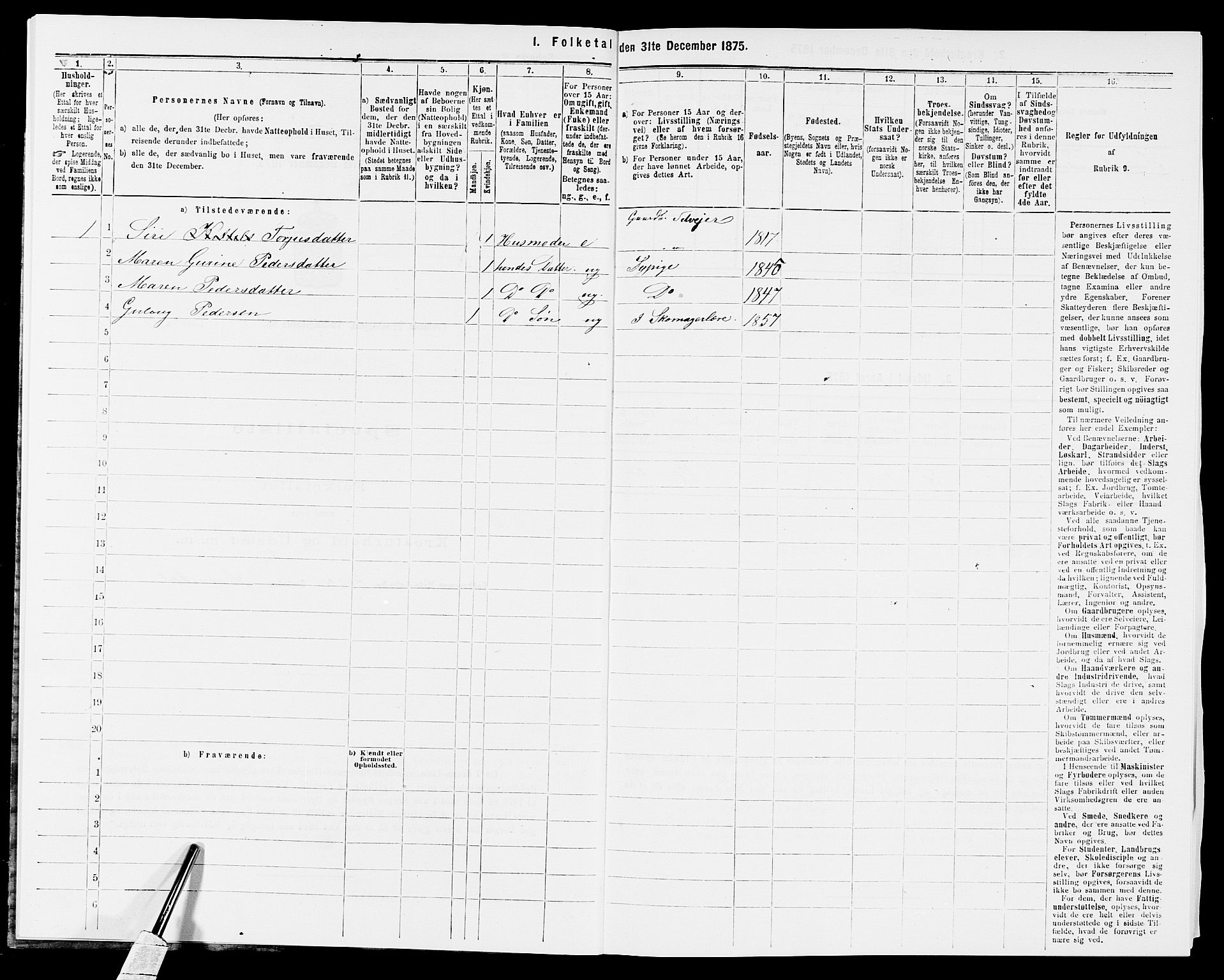 SAK, Folketelling 1875 for 0919P Froland prestegjeld, 1875, s. 136