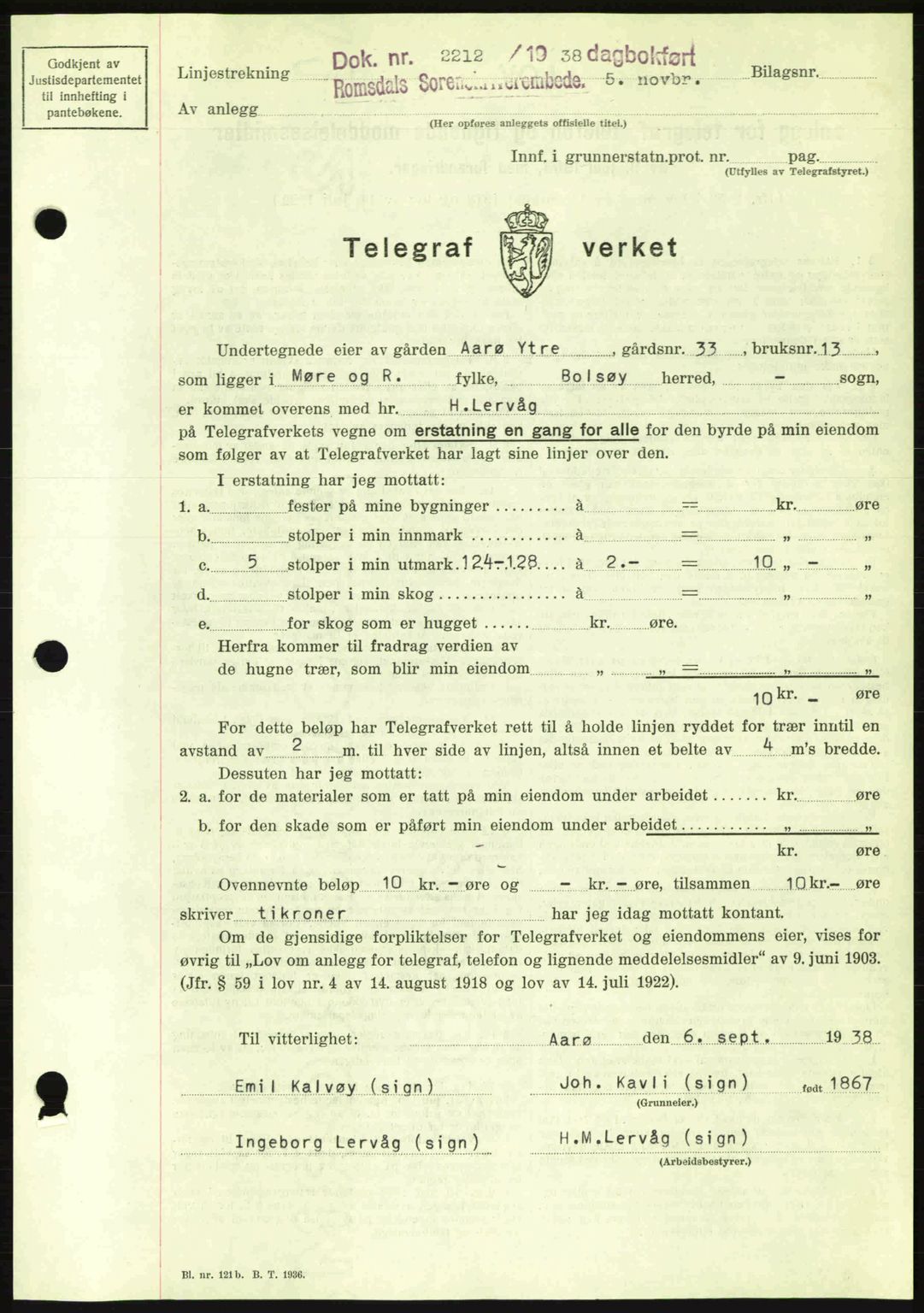 Romsdal sorenskriveri, SAT/A-4149/1/2/2C: Pantebok nr. A5, 1938-1938, Dagboknr: 2212/1938