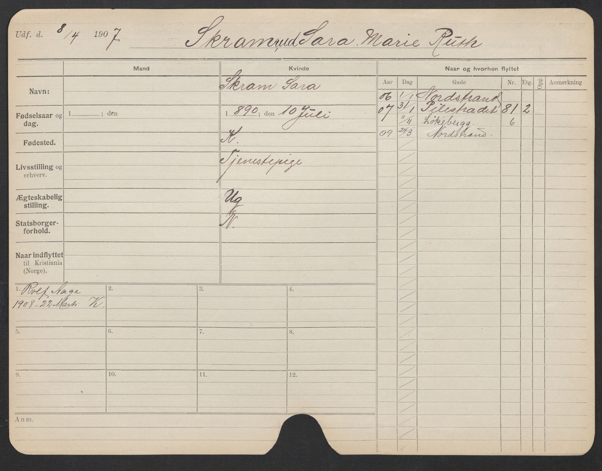 Oslo folkeregister, Registerkort, AV/SAO-A-11715/F/Fa/Fac/L0023: Kvinner, 1906-1914, s. 1102a