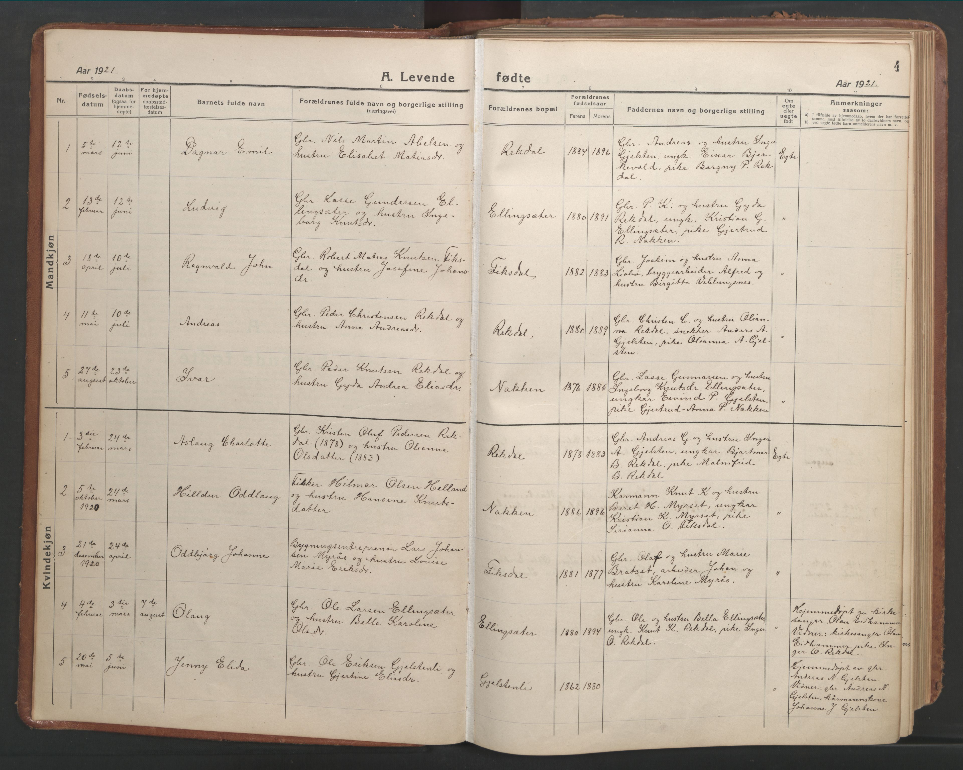 Ministerialprotokoller, klokkerbøker og fødselsregistre - Møre og Romsdal, AV/SAT-A-1454/540/L0542: Klokkerbok nr. 540C02, 1921-1967, s. 4