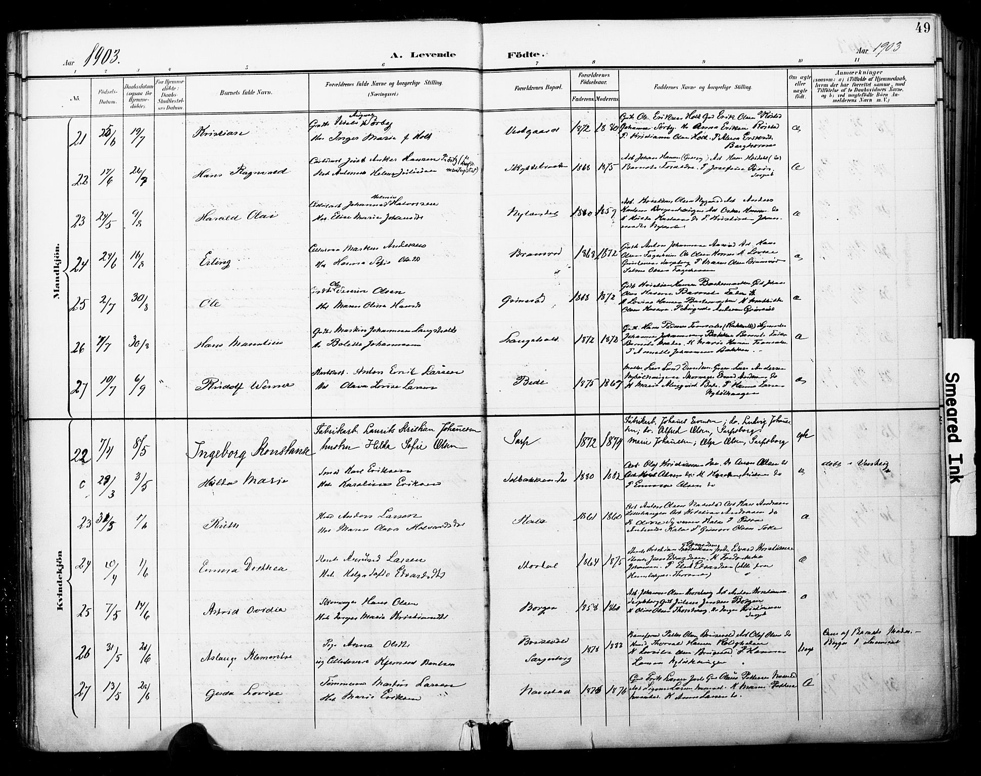 Skjeberg prestekontor Kirkebøker, AV/SAO-A-10923/F/Fa/L0010: Ministerialbok nr. I 10, 1898-1911, s. 49