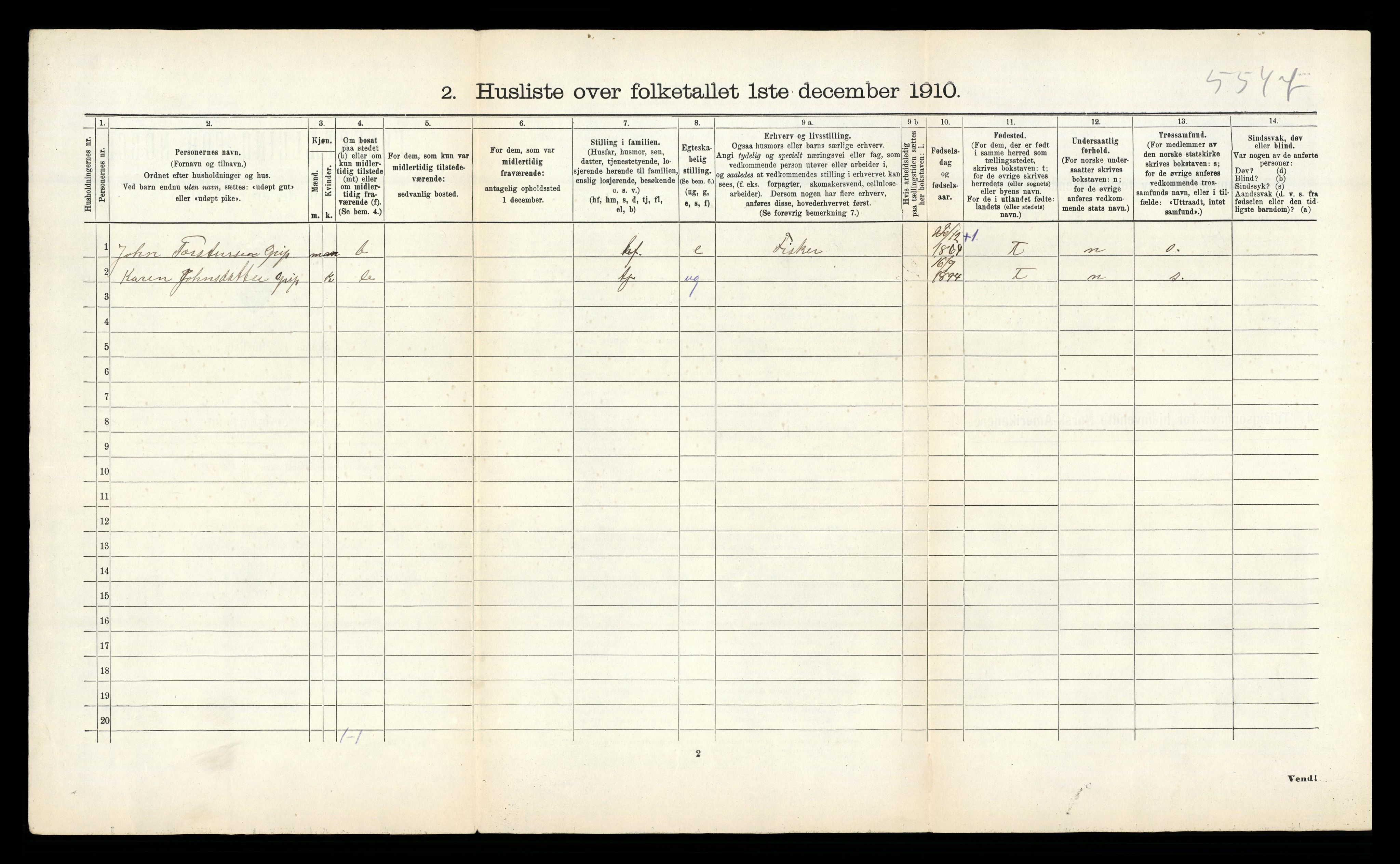 RA, Folketelling 1910 for 1555 Grip herred, 1910, s. 18