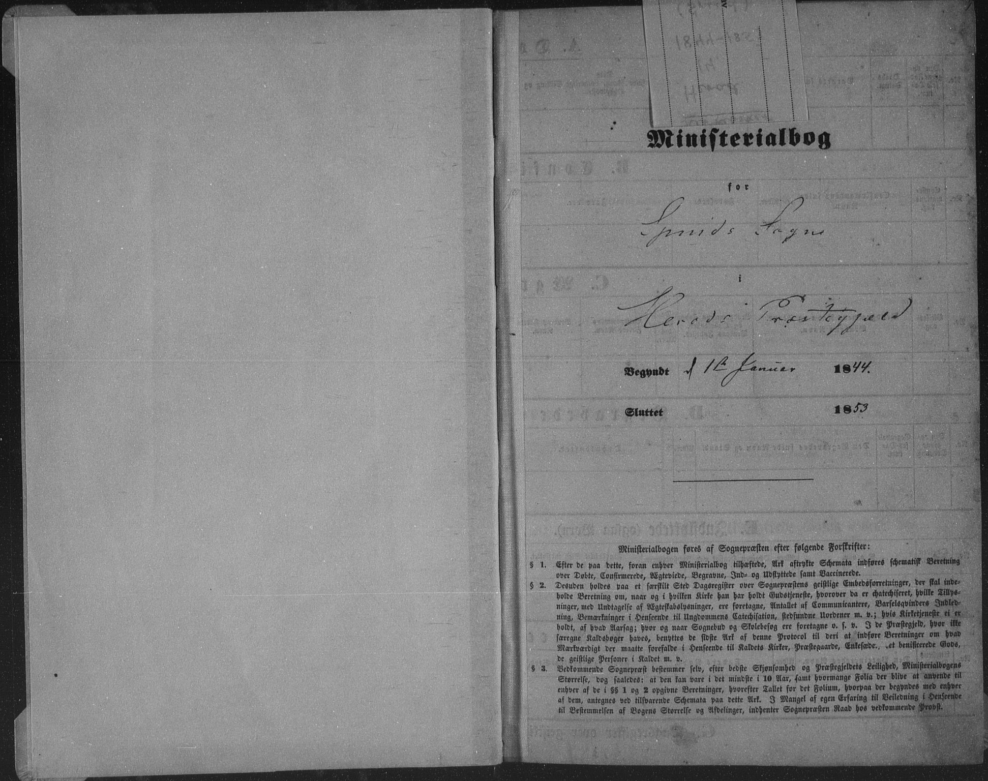 Herad sokneprestkontor, SAK/1111-0018/F/Fa/Fab/L0003: Ministerialbok nr. A 3, 1844-1853, s. 1
