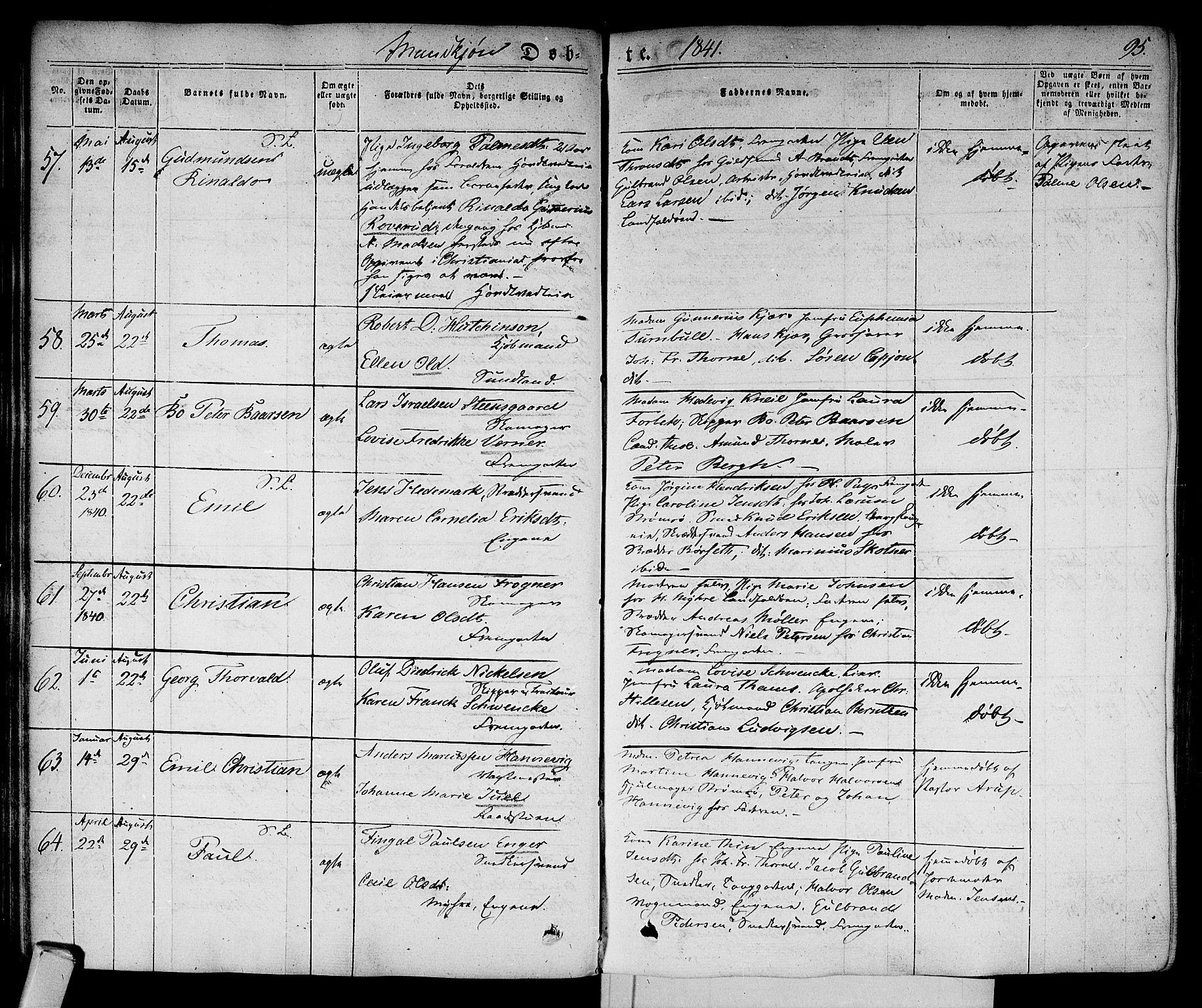 Bragernes kirkebøker, AV/SAKO-A-6/F/Fb/L0001: Ministerialbok nr. II 1, 1830-1847, s. 95