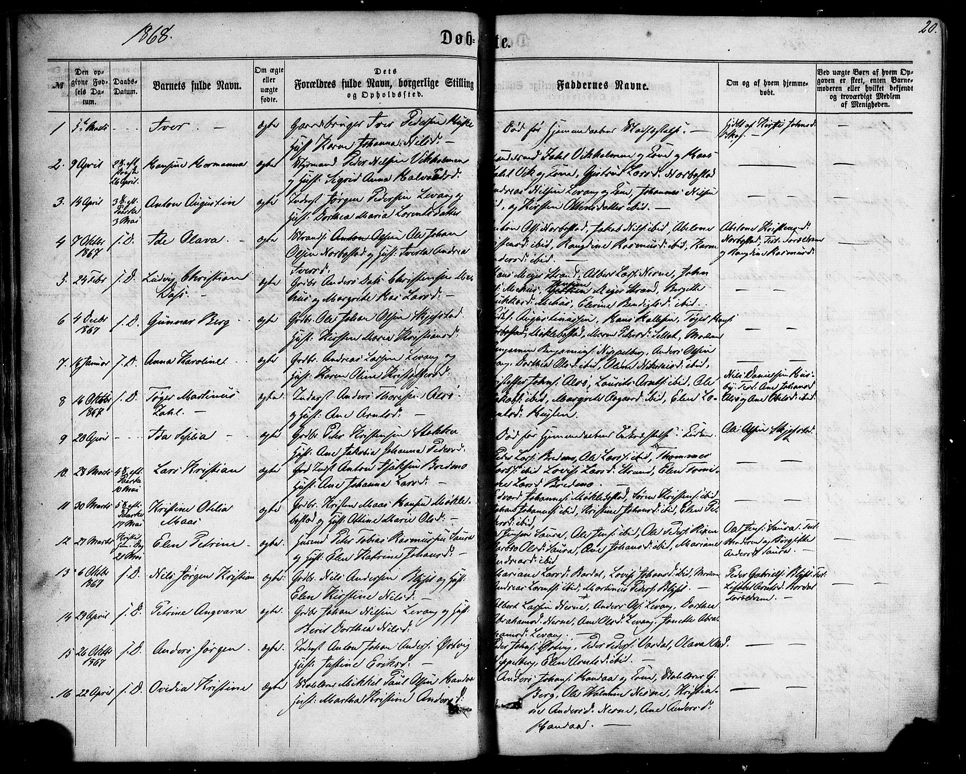 Ministerialprotokoller, klokkerbøker og fødselsregistre - Nordland, AV/SAT-A-1459/838/L0551: Ministerialbok nr. 838A09, 1864-1880, s. 20