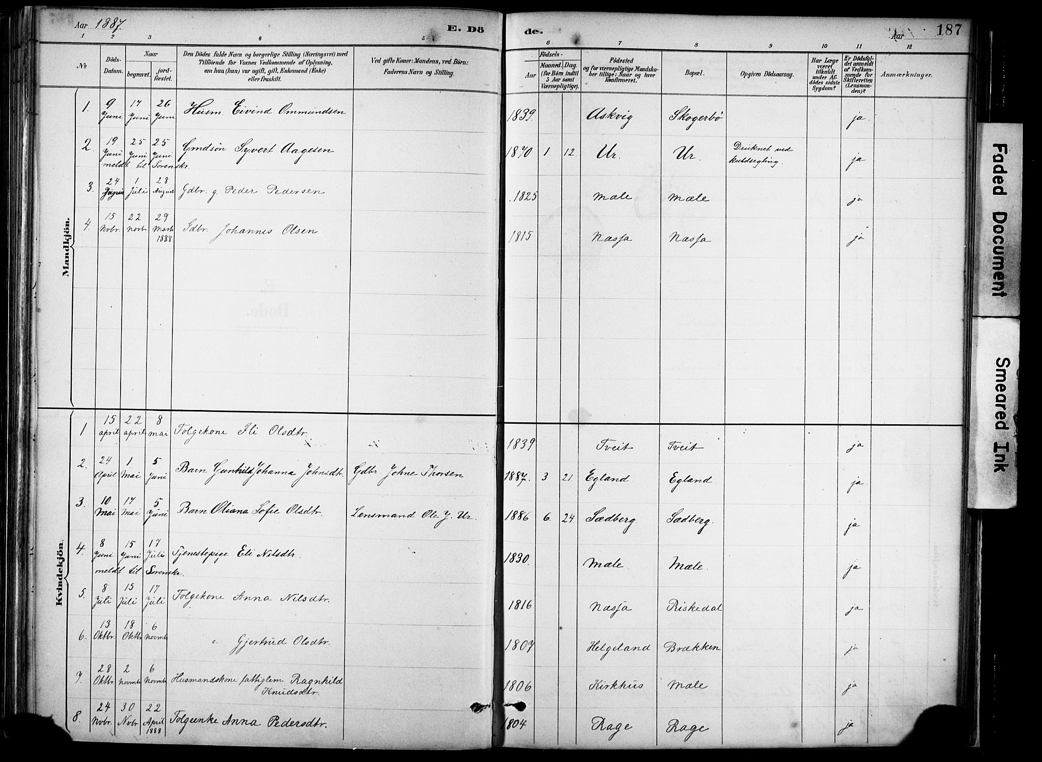 Hjelmeland sokneprestkontor, AV/SAST-A-101843/02/A/L0001: Ministerialbok nr. A 16, 1887-1926, s. 187