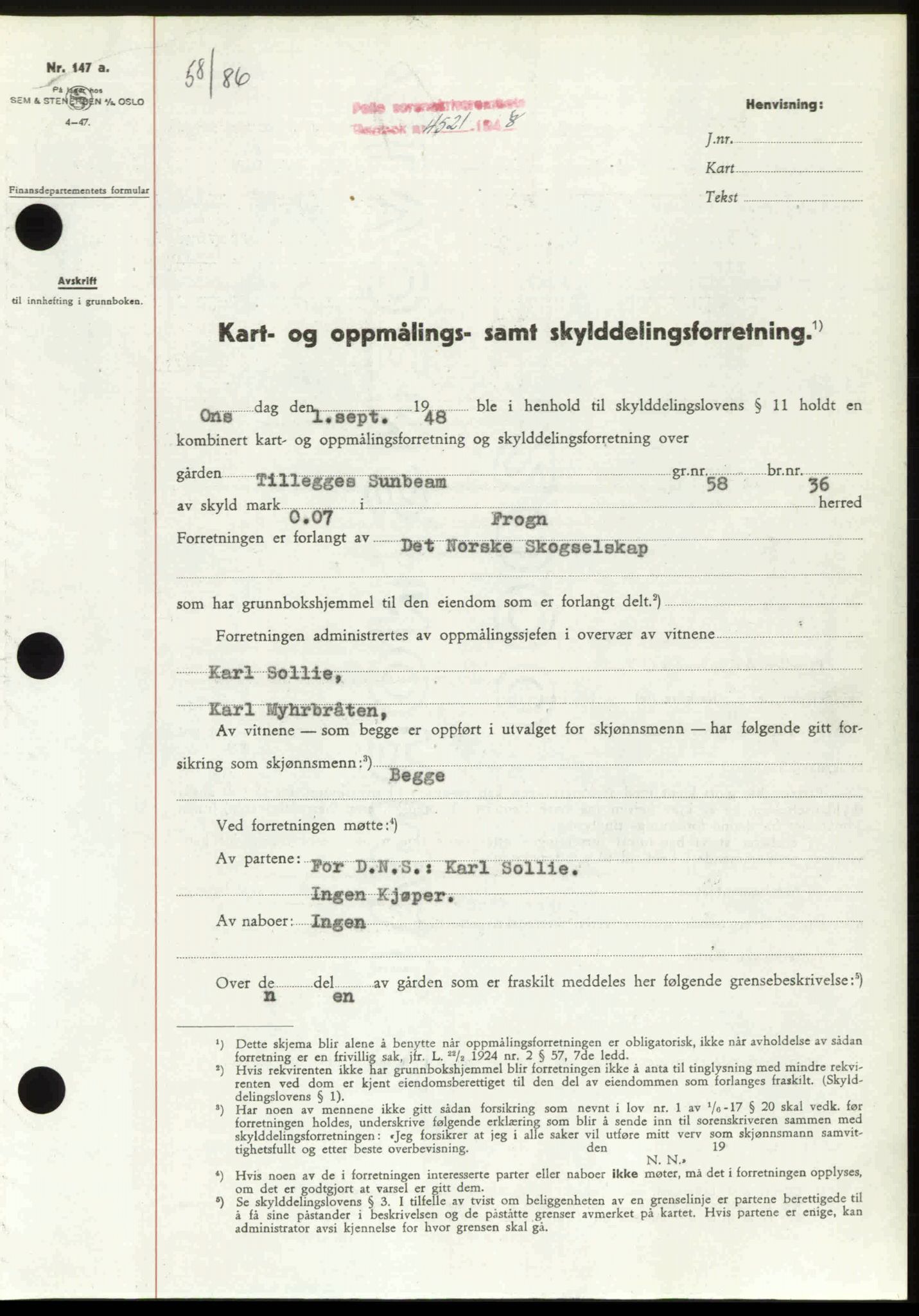 Follo sorenskriveri, SAO/A-10274/G/Ga/Gaa/L0085: Pantebok nr. I 85, 1948-1948, Dagboknr: 4521/1948