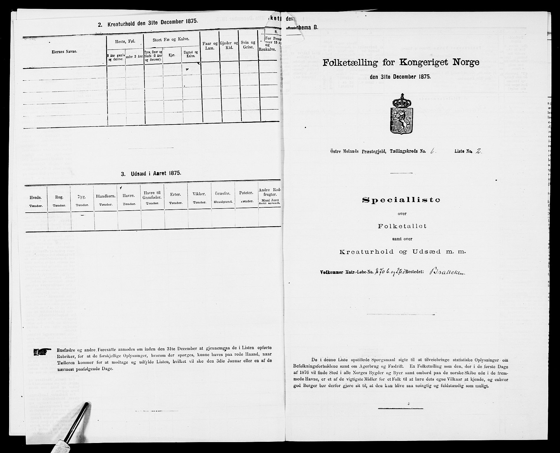 SAK, Folketelling 1875 for 0918P Austre Moland prestegjeld, 1875, s. 2032