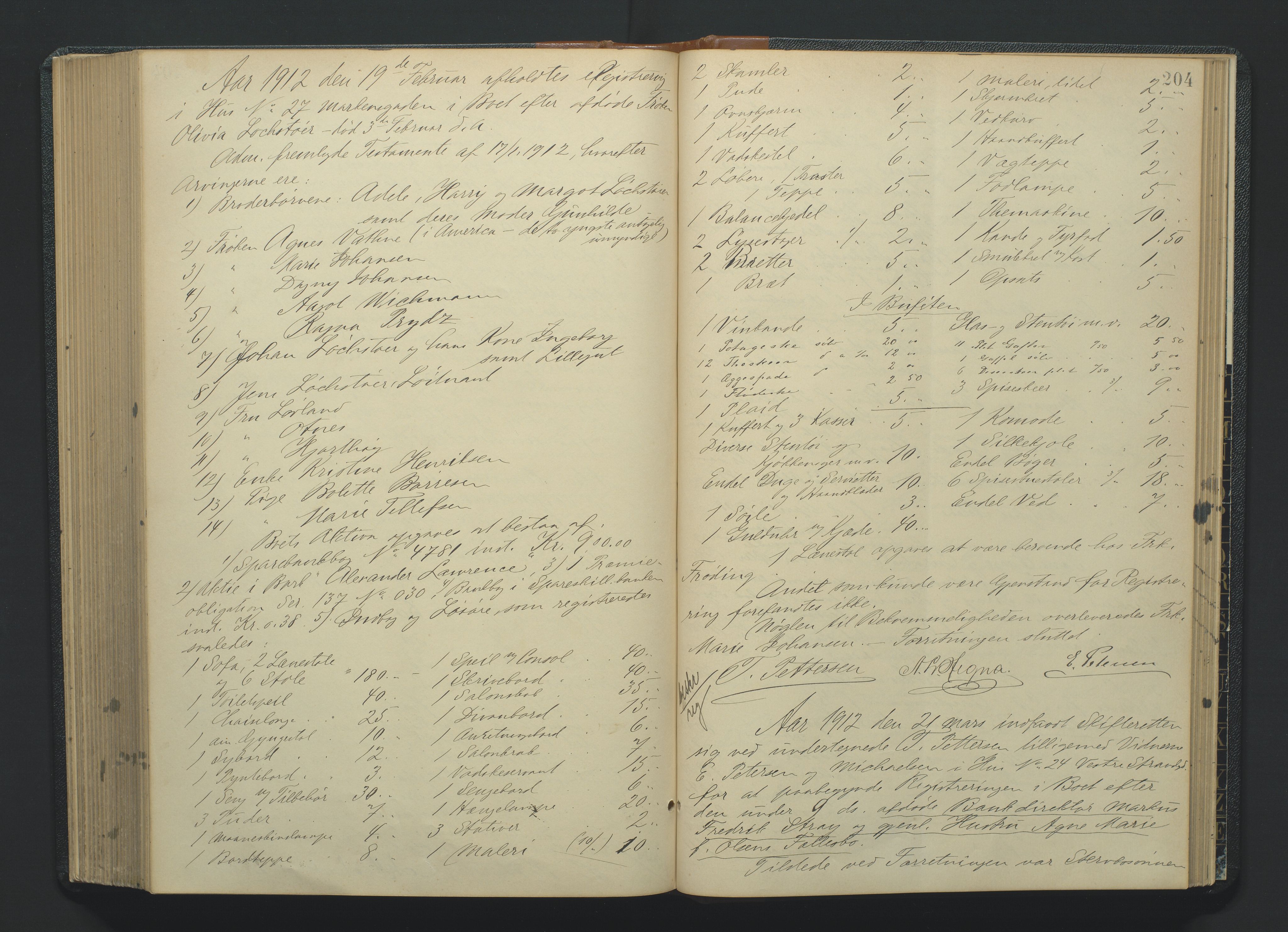 Kristiansand byrett, AV/SAK-1223-0001/H/Hc/L0035: Skifteregistreringsprotokoll nr. 7, med register, 1903-1914, s. 204