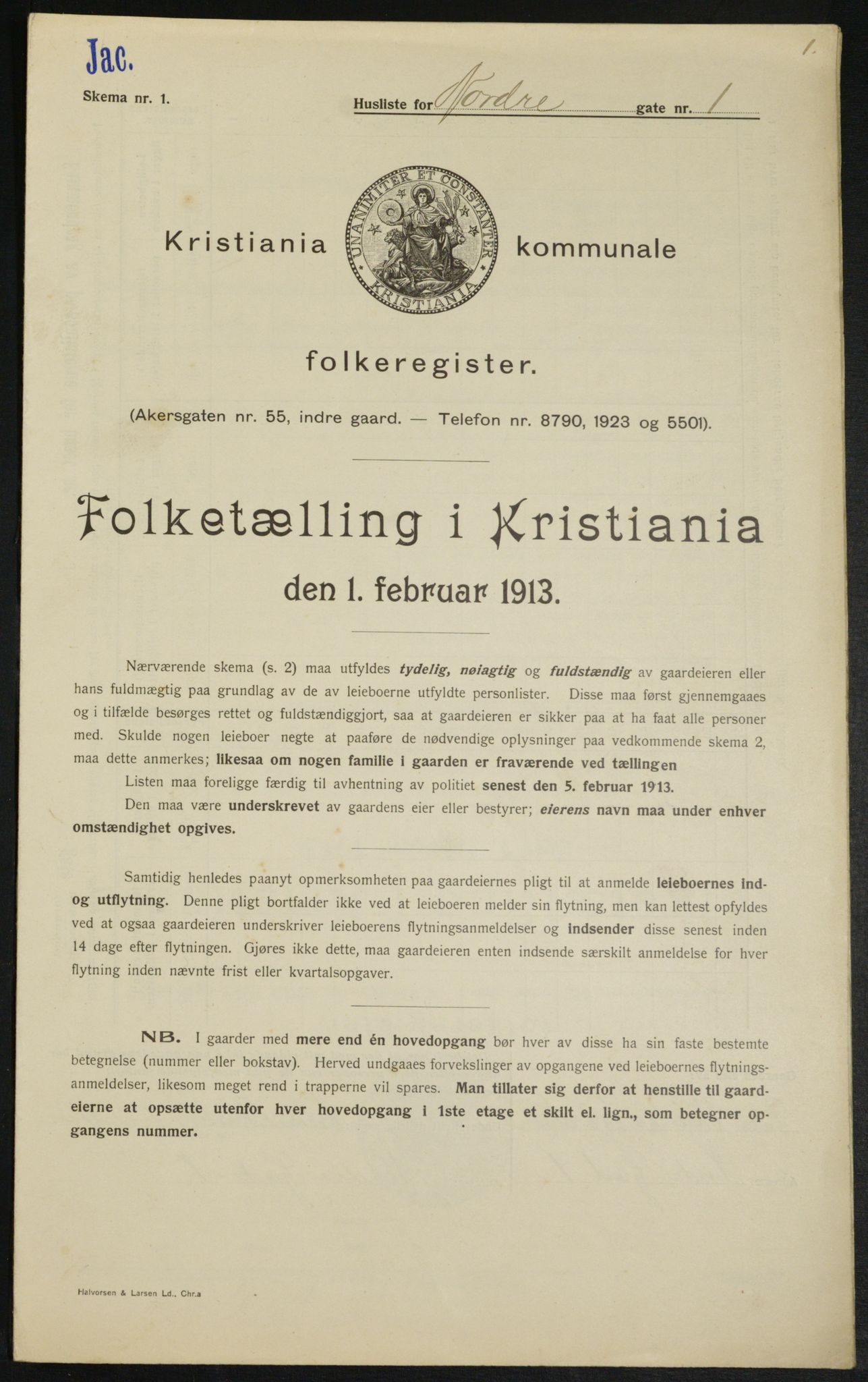 OBA, Kommunal folketelling 1.2.1913 for Kristiania, 1913, s. 73096