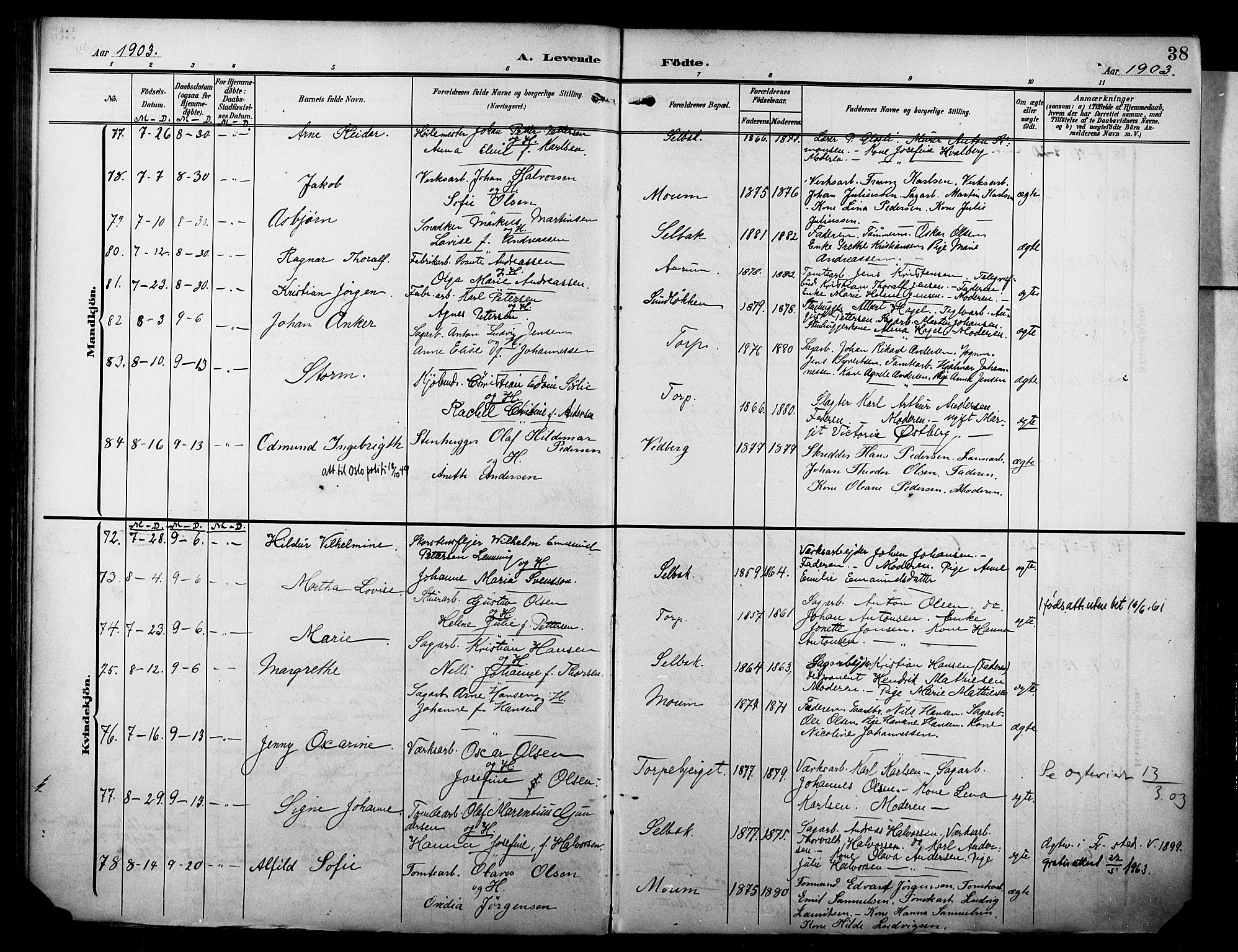 Borge prestekontor Kirkebøker, AV/SAO-A-10903/F/Fa/L0009: Ministerialbok nr. I 9, 1902-1911, s. 38