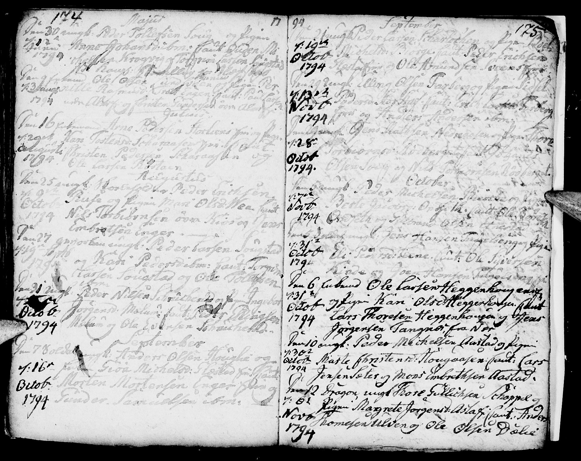 Ringsaker prestekontor, SAH/PREST-014/I/Ia/L0005/0006: Kladd til kirkebok nr. 1F, 1793-1796, s. 174-175