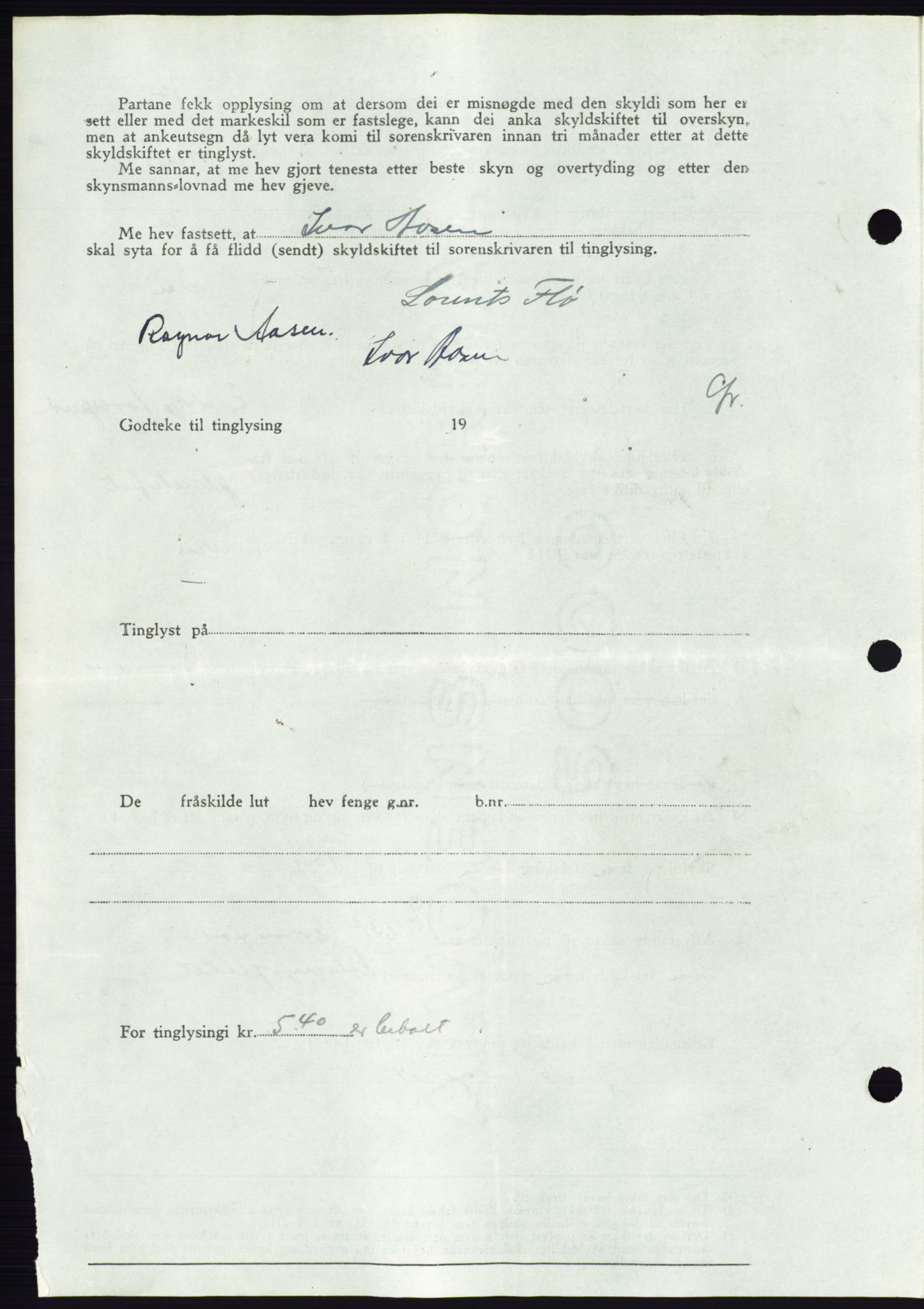 Søre Sunnmøre sorenskriveri, AV/SAT-A-4122/1/2/2C/L0077: Pantebok nr. 3A, 1945-1946, Dagboknr: 544/1945