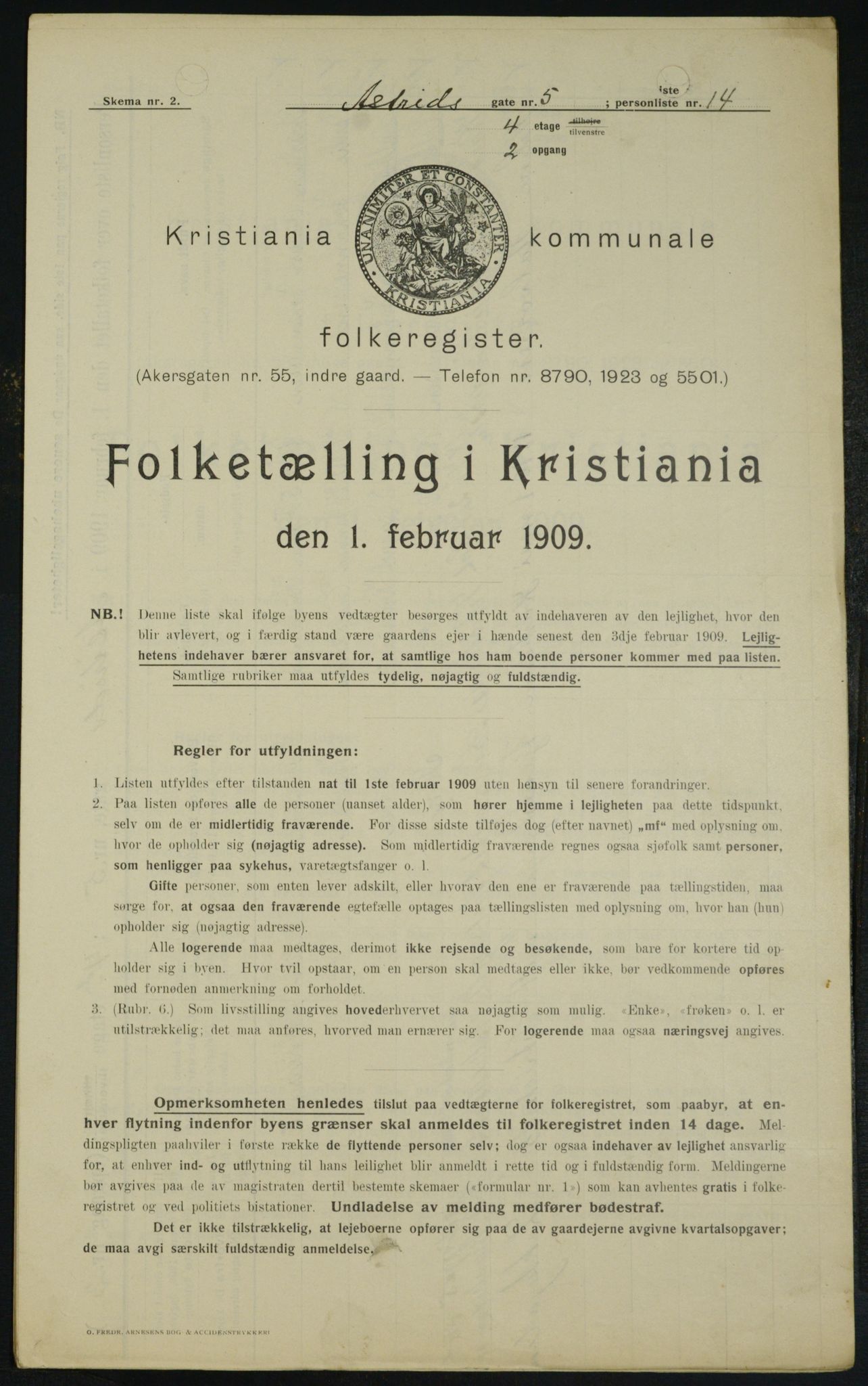 OBA, Kommunal folketelling 1.2.1909 for Kristiania kjøpstad, 1909, s. 15584