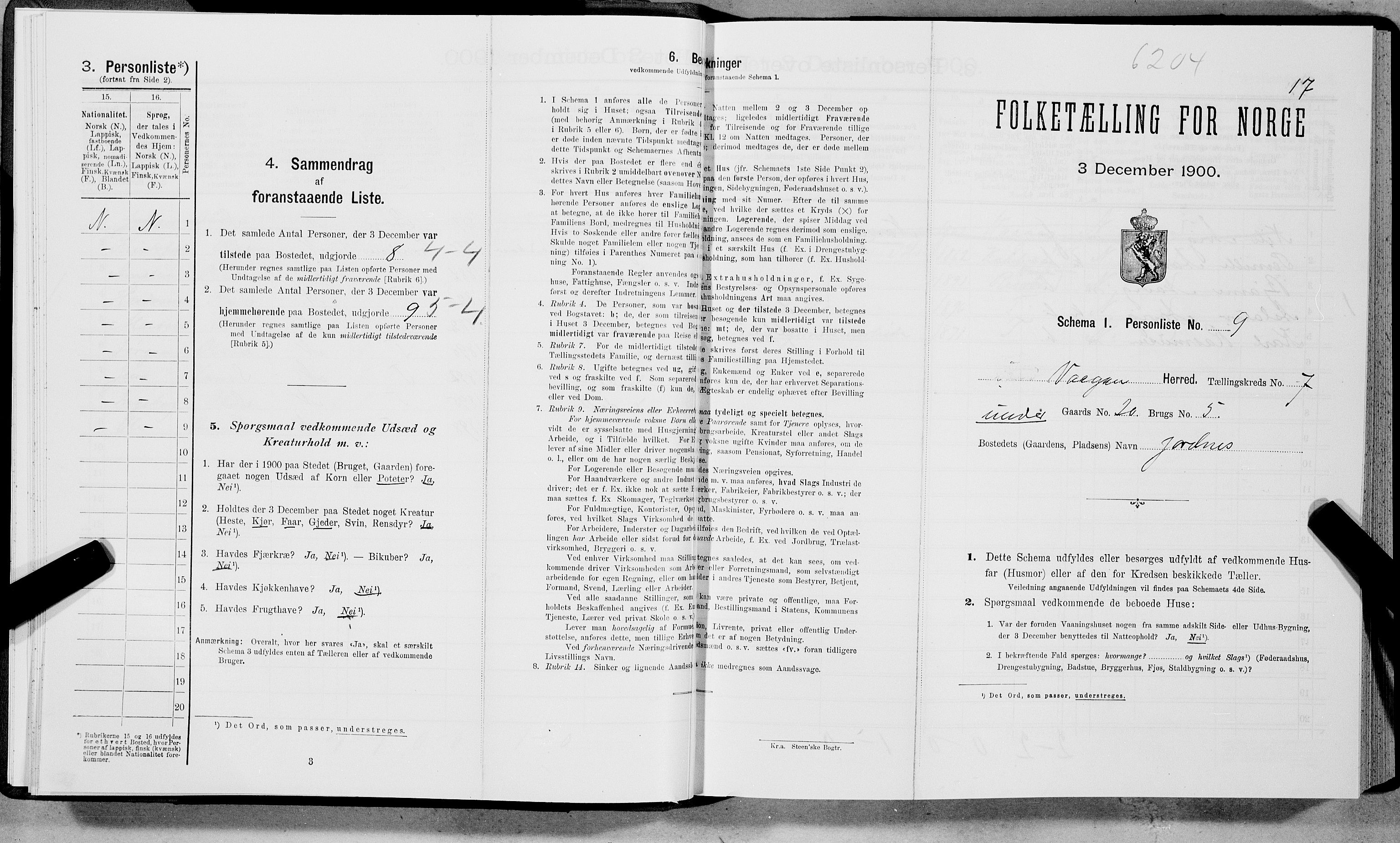 SAT, Folketelling 1900 for 1865 Vågan herred, 1900, s. 915