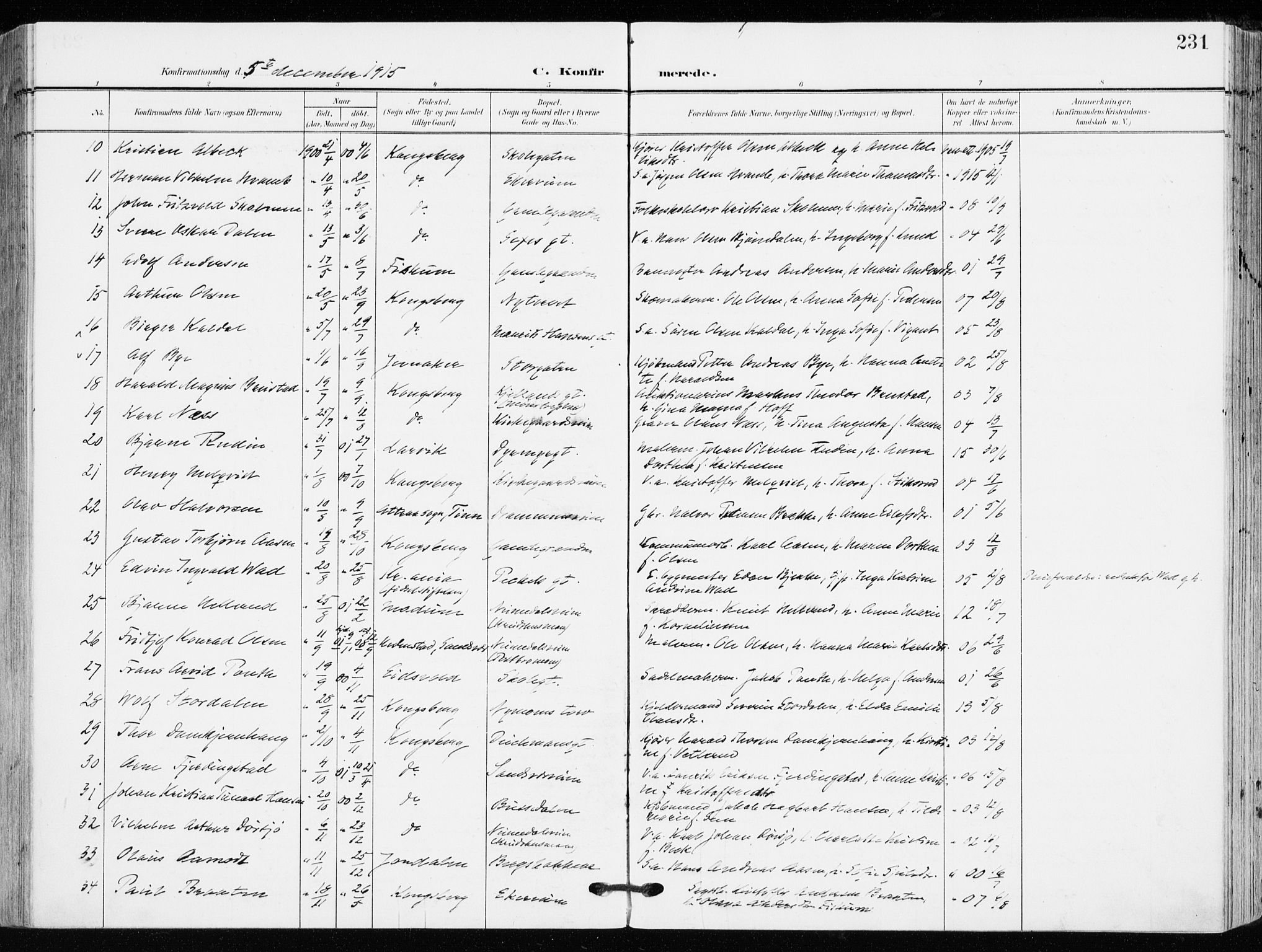 Kongsberg kirkebøker, AV/SAKO-A-22/F/Fb/L0004: Ministerialbok nr. II 4, 1906-1918, s. 231