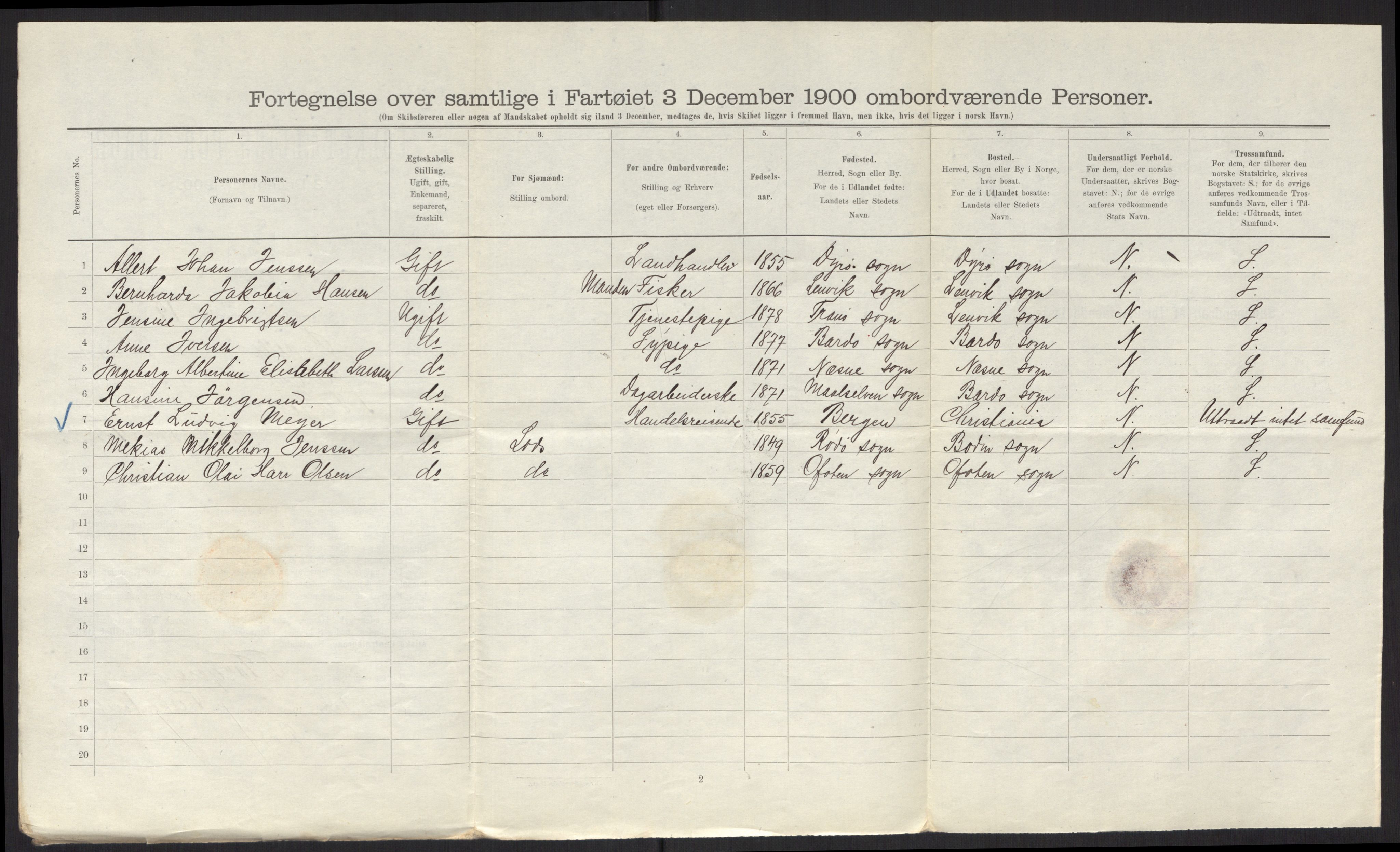RA, Folketelling 1900 - skipslister med personlister for skip i norske havner, utenlandske havner og til havs, 1900, s. 2656