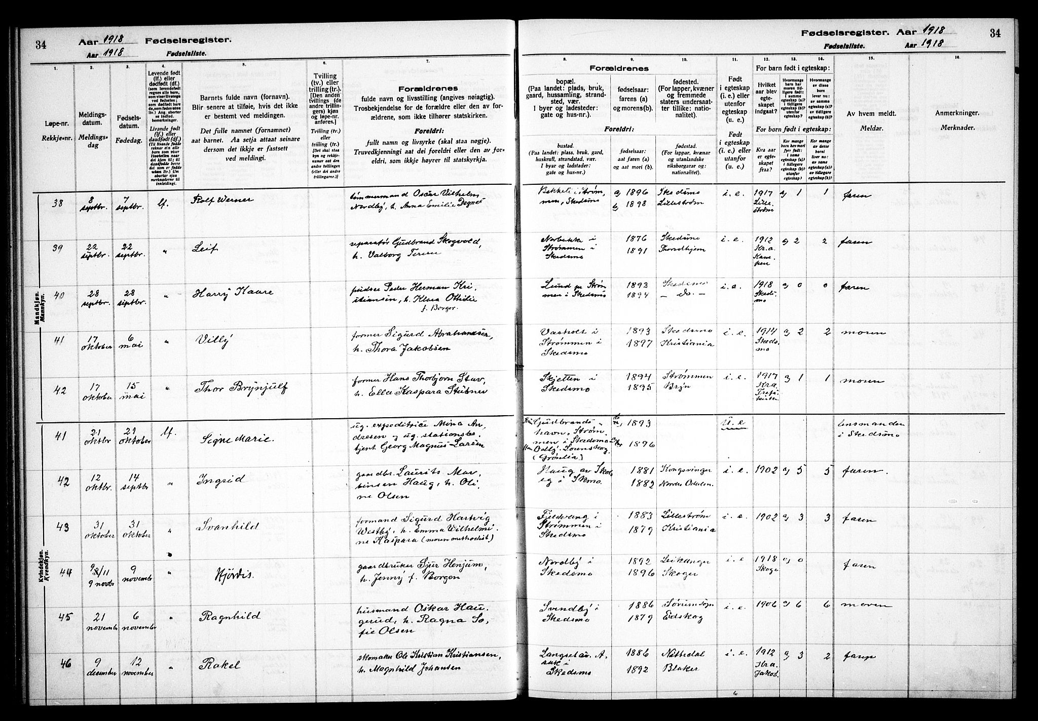 Skedsmo prestekontor Kirkebøker, AV/SAO-A-10033a/J/Ja/L0001: Fødselsregister nr. I 1, 1916-1931, s. 34