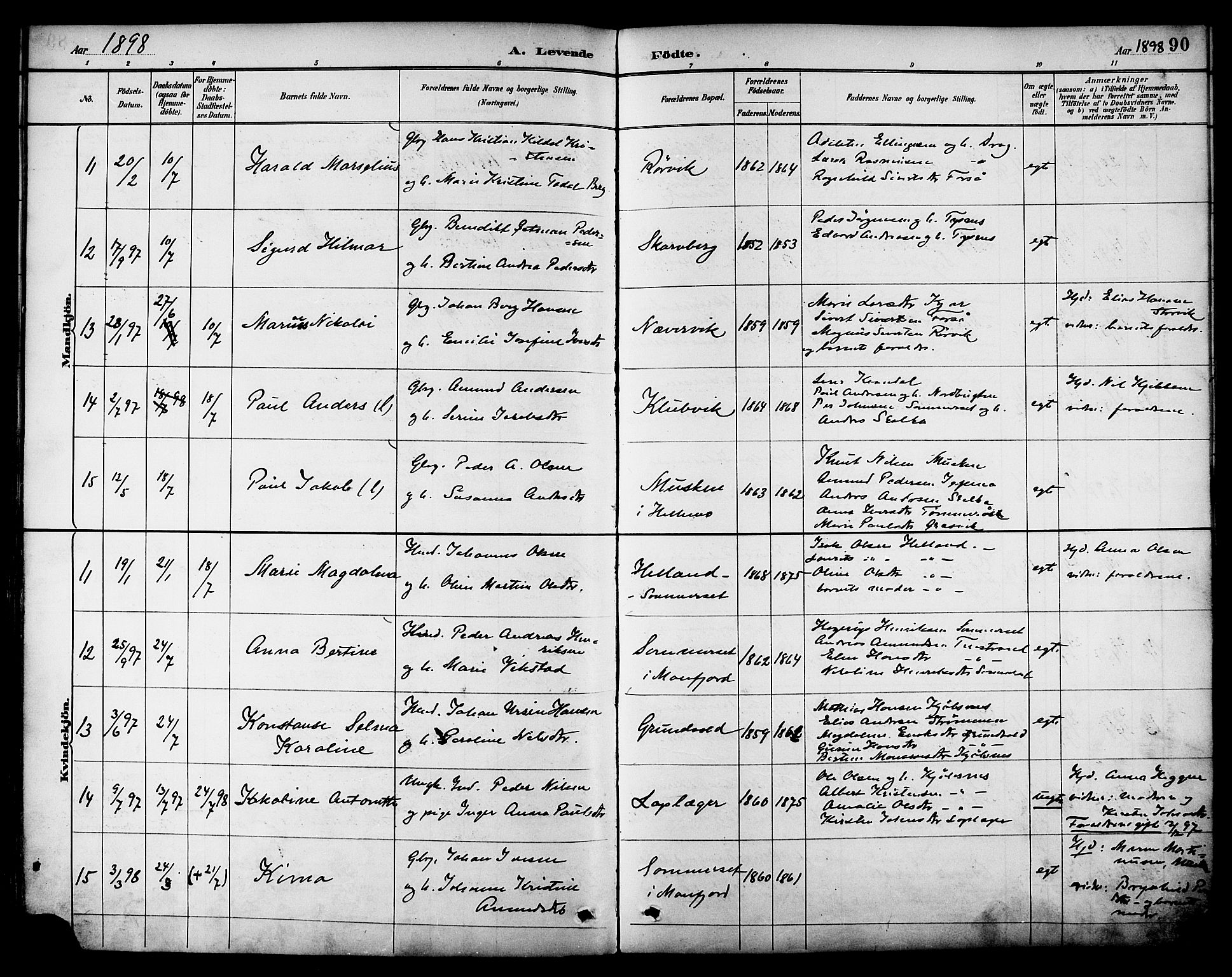 Ministerialprotokoller, klokkerbøker og fødselsregistre - Nordland, AV/SAT-A-1459/861/L0869: Ministerialbok nr. 861A04, 1889-1903, s. 90