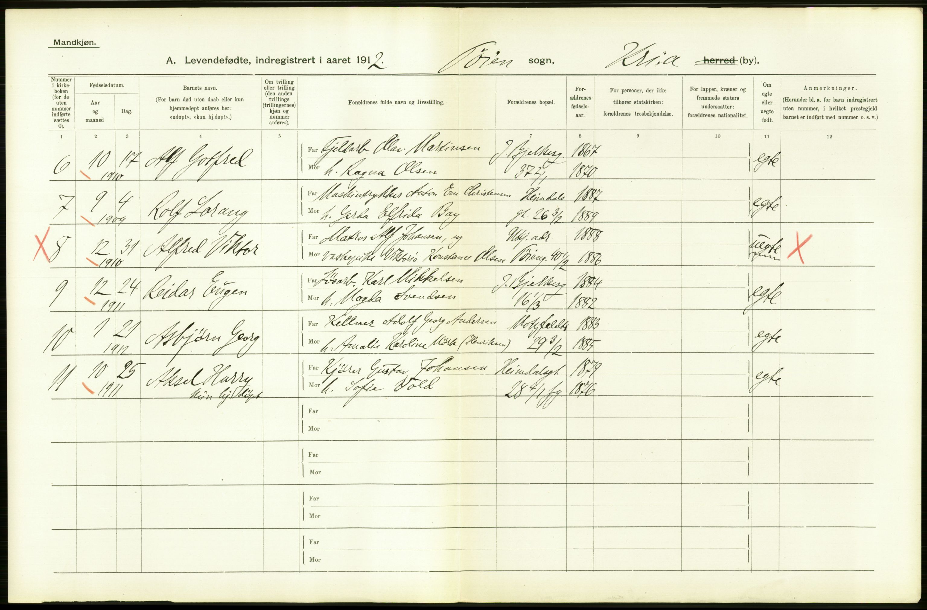 Statistisk sentralbyrå, Sosiodemografiske emner, Befolkning, RA/S-2228/D/Df/Dfb/Dfbb/L0006: Kristiania:  Levendefødte menn og kvinner., 1912, s. 150