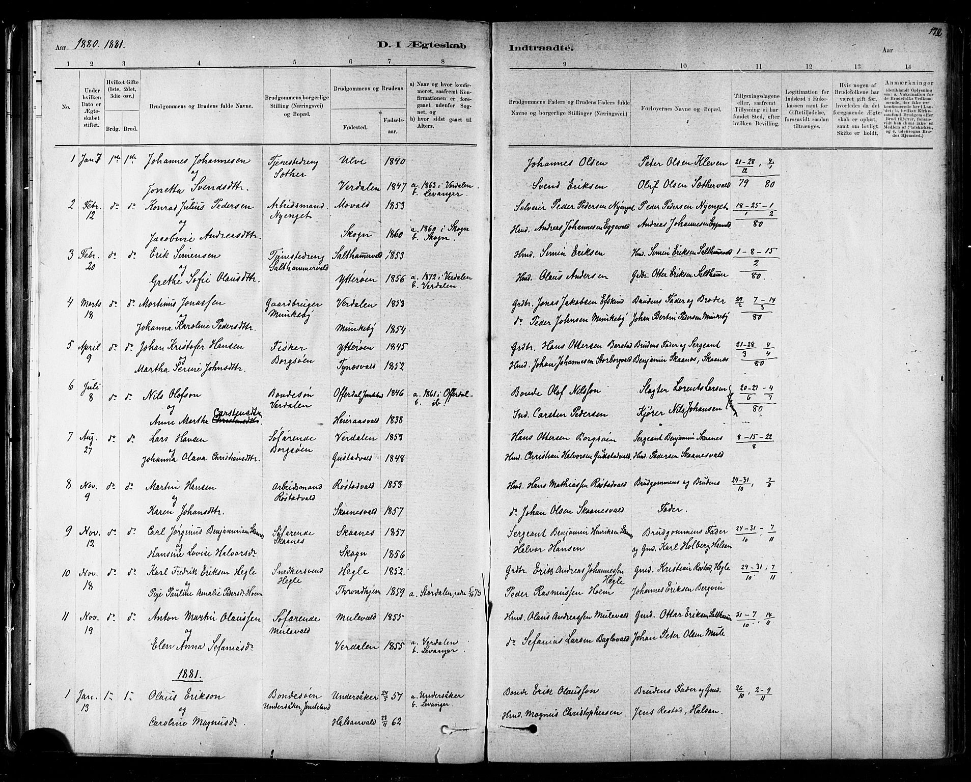 Ministerialprotokoller, klokkerbøker og fødselsregistre - Nord-Trøndelag, SAT/A-1458/721/L0208: Klokkerbok nr. 721C01, 1880-1917, s. 172