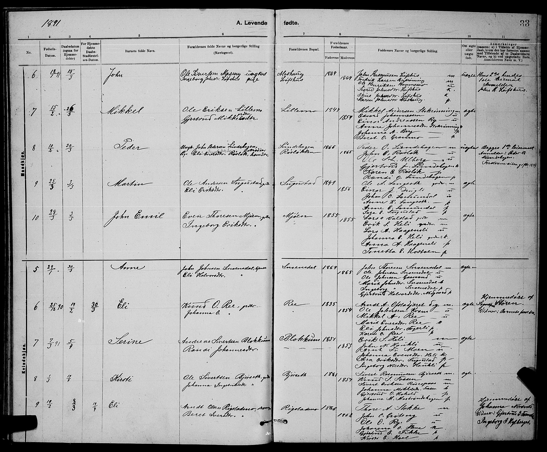 Ministerialprotokoller, klokkerbøker og fødselsregistre - Sør-Trøndelag, AV/SAT-A-1456/672/L0863: Klokkerbok nr. 672C02, 1888-1901, s. 33