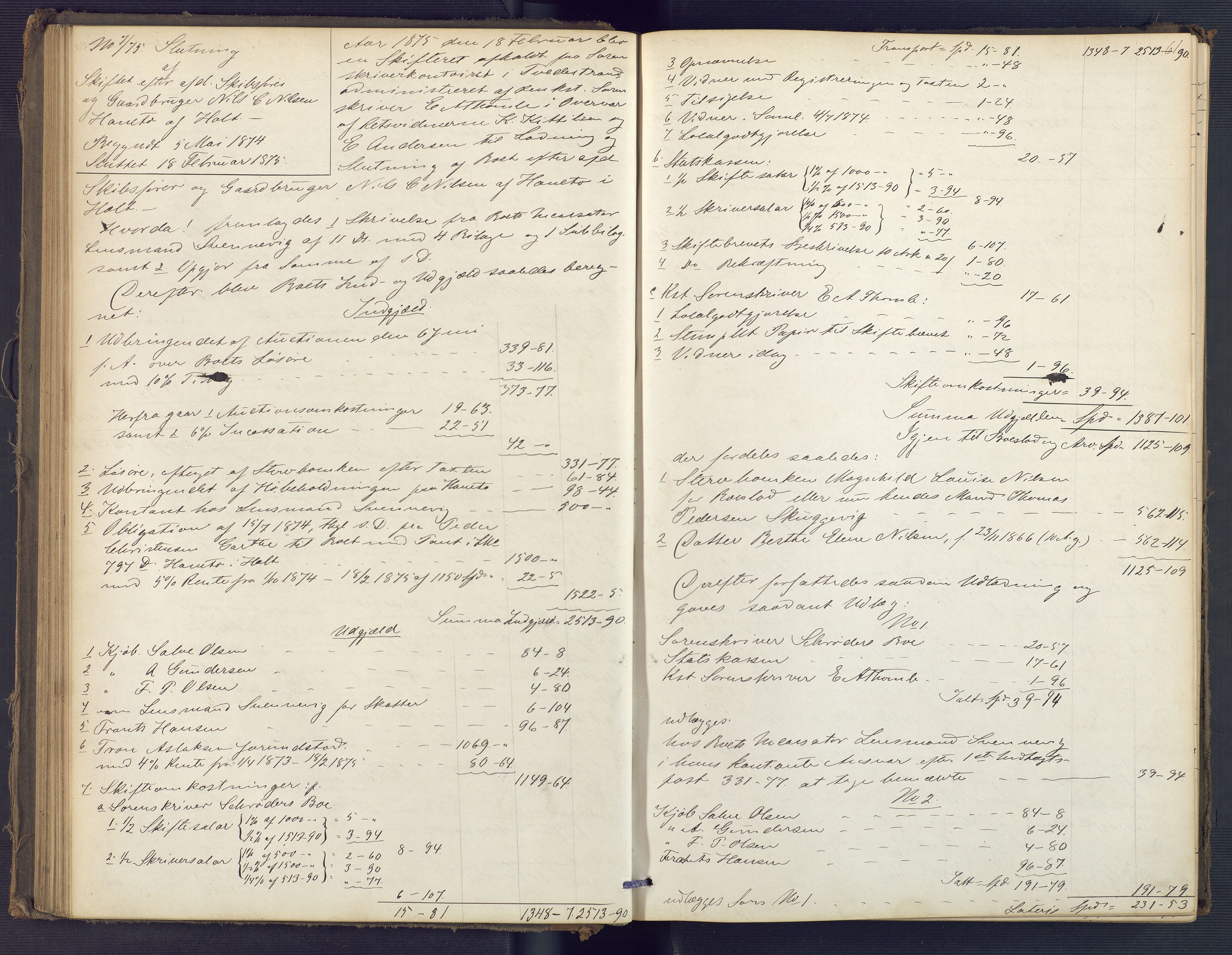 Holt sorenskriveri, AV/SAK-1221-0002/H/Hc/L0032: Skifteutlodningsprotokoll nr. 7, 1874-1879, s. 60b-61a