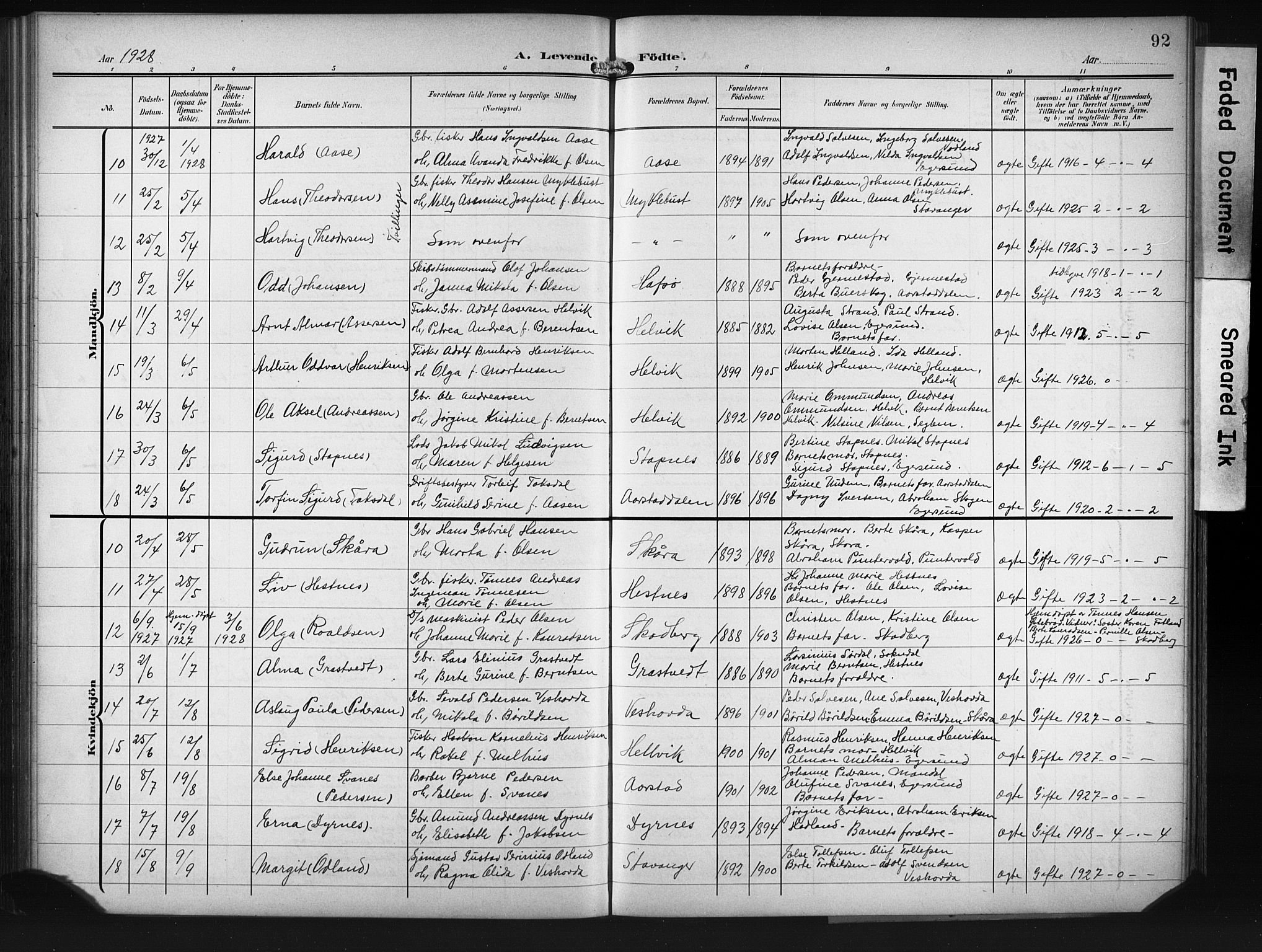 Eigersund sokneprestkontor, AV/SAST-A-101807/S09/L0011: Klokkerbok nr. B 11, 1908-1930, s. 92