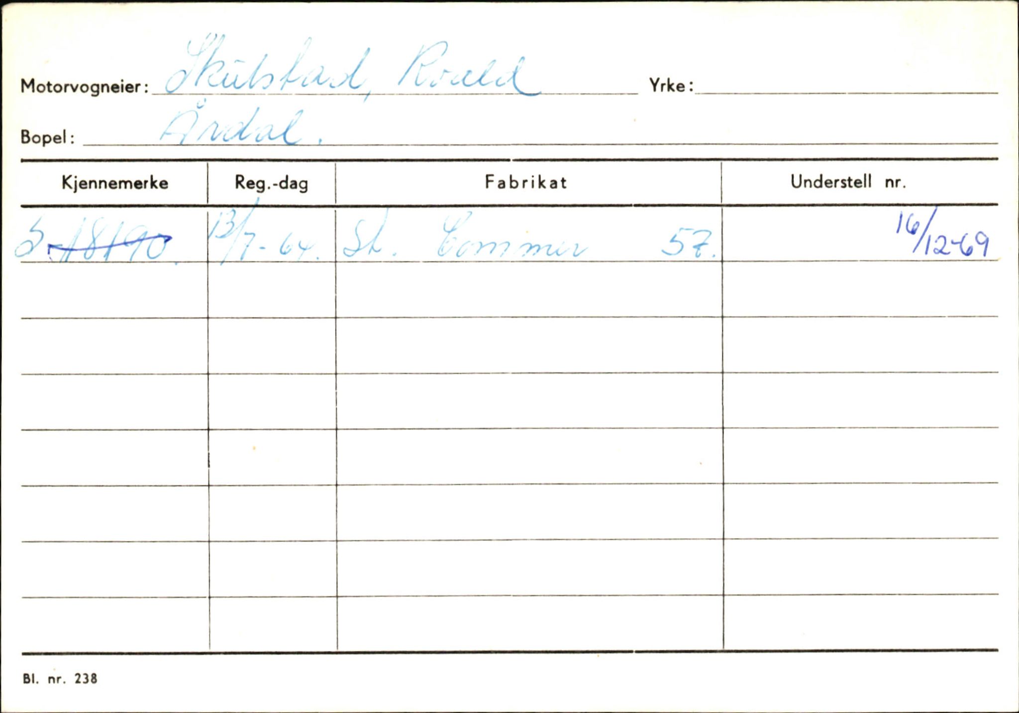 Statens vegvesen, Sogn og Fjordane vegkontor, SAB/A-5301/4/F/L0146: Registerkort Årdal R-Å samt diverse kort, 1945-1975, s. 444