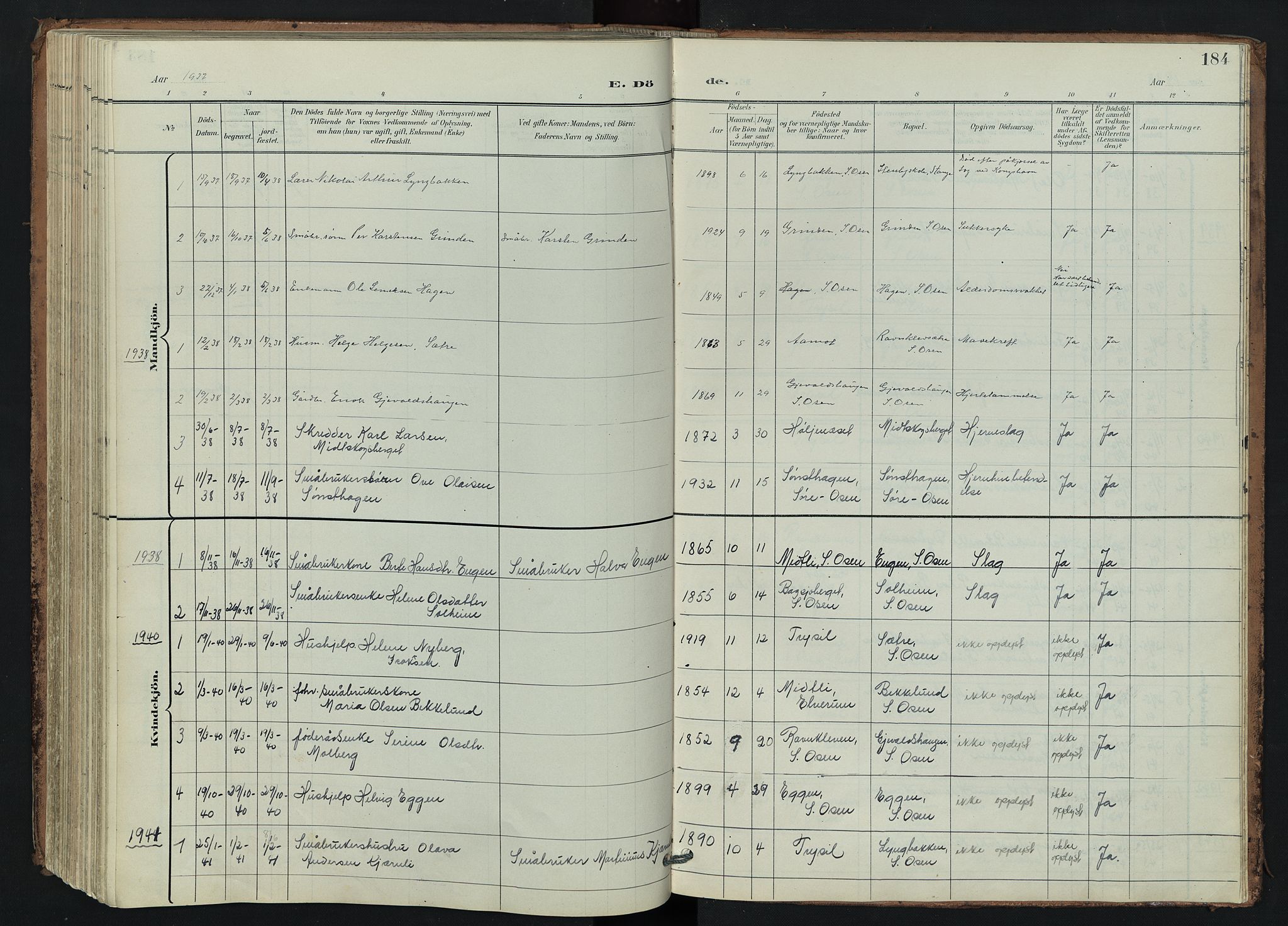 Trysil prestekontor, AV/SAH-PREST-046/H/Ha/Hab/L0007: Klokkerbok nr. 7, 1896-1948, s. 184