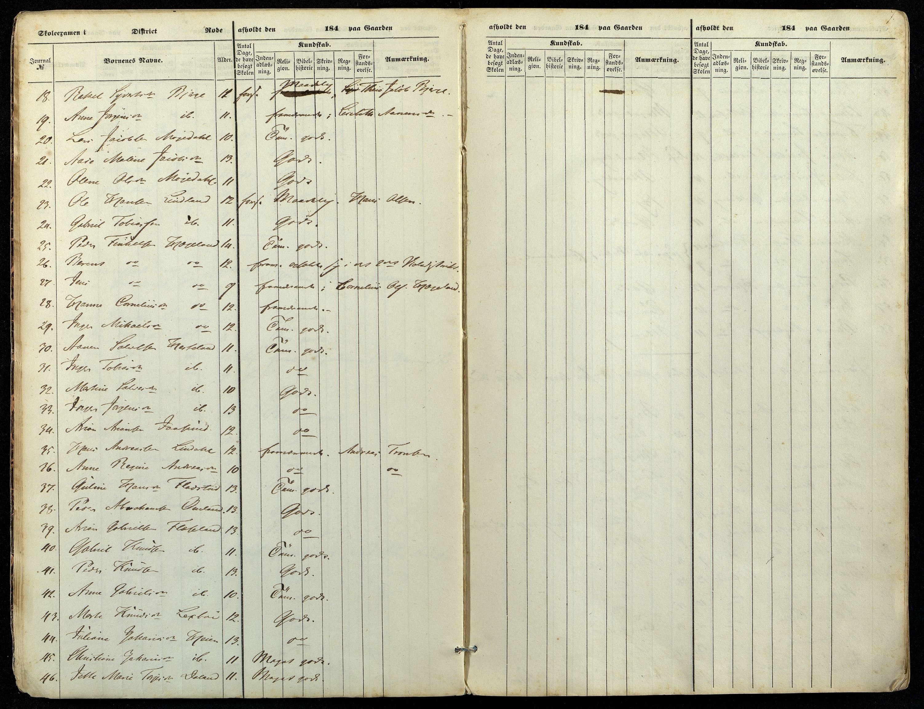 Sør-Audnedal kommune - Skolestyret, ARKSOR/1029SØ510/G/L0001: Eksamensprotokoll (d), 1845-1855