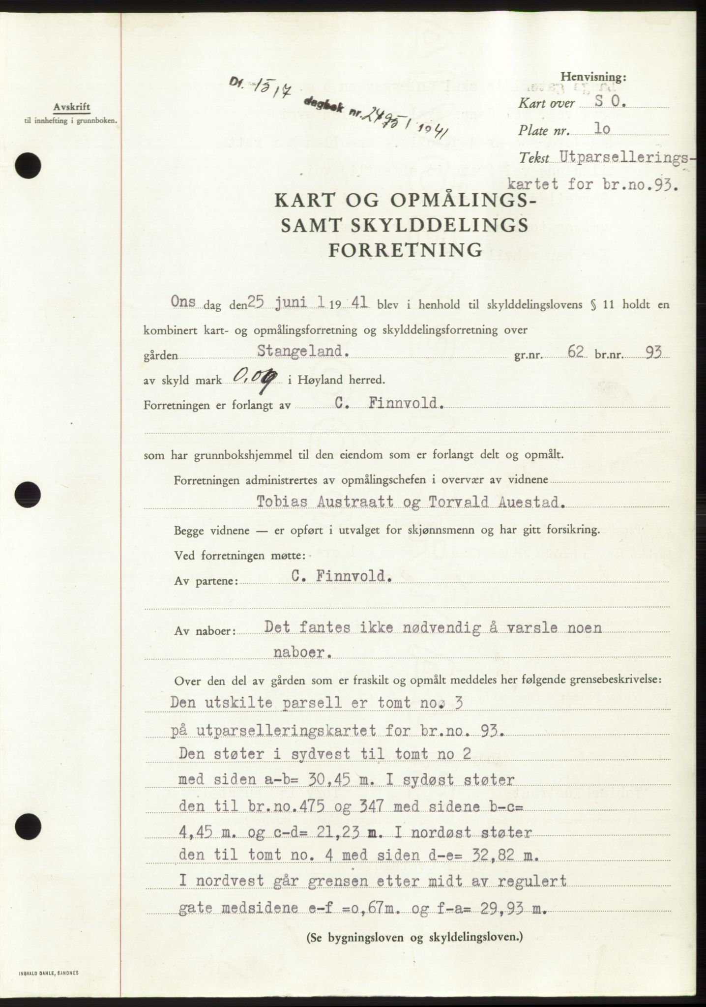 Jæren sorenskriveri, SAST/A-100310/03/G/Gba/L0080: Pantebok, 1941-1941, Dagboknr: 2495/1941