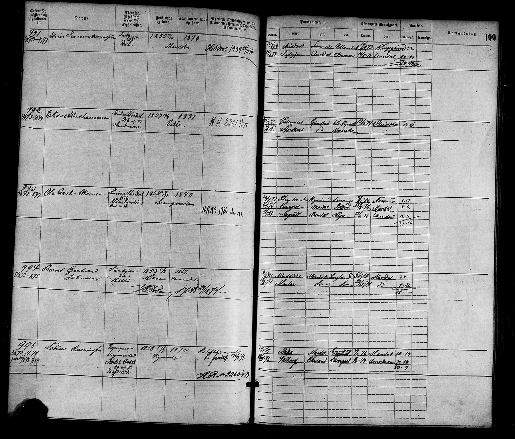 Mandal mønstringskrets, SAK/2031-0016/F/Fa/L0001: Annotasjonsrulle nr 1-1920 med register, L-3, 1869-1881, s. 233