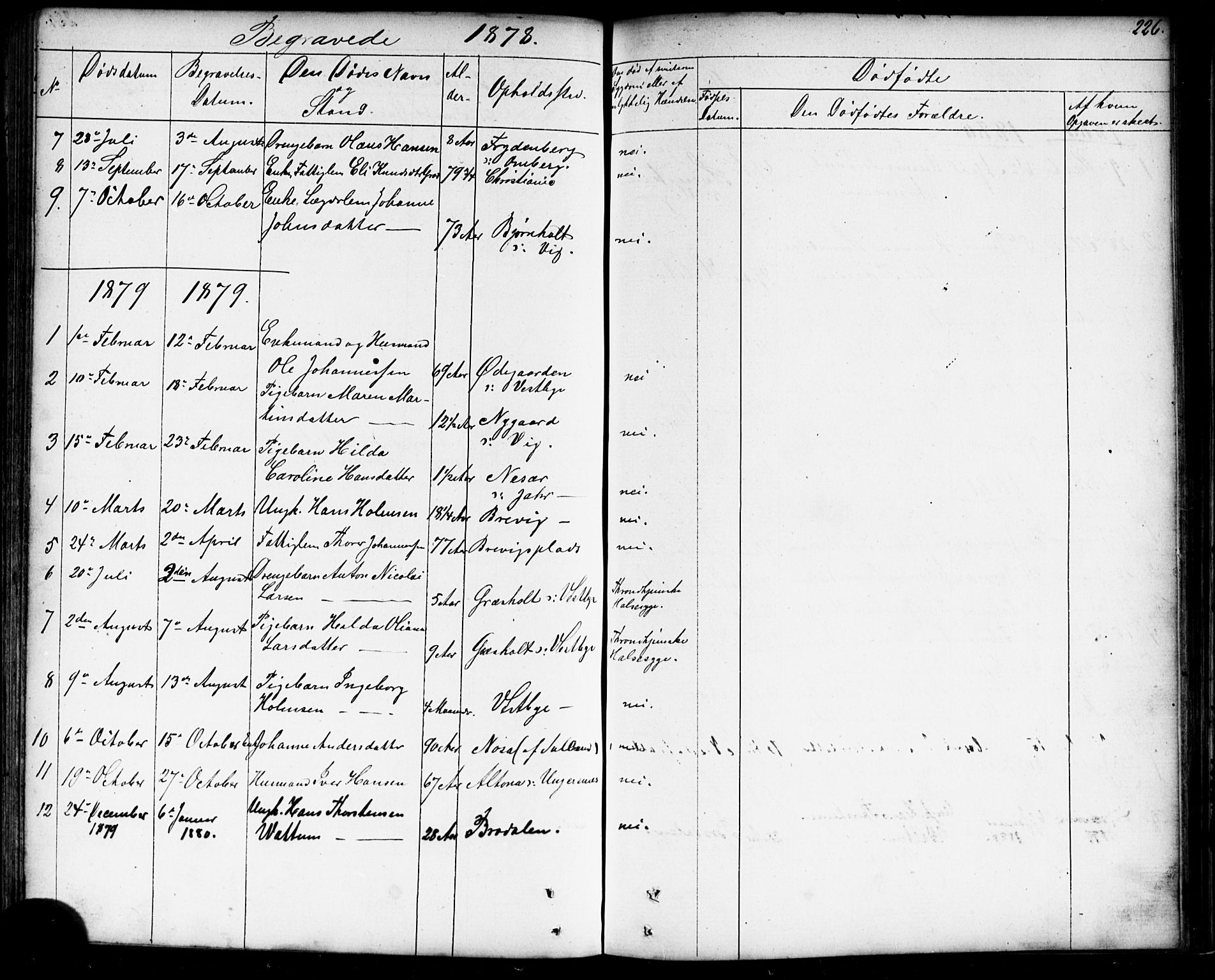 Enebakk prestekontor Kirkebøker, AV/SAO-A-10171c/G/Gb/L0001: Klokkerbok nr. II 1, 1859-1890, s. 226