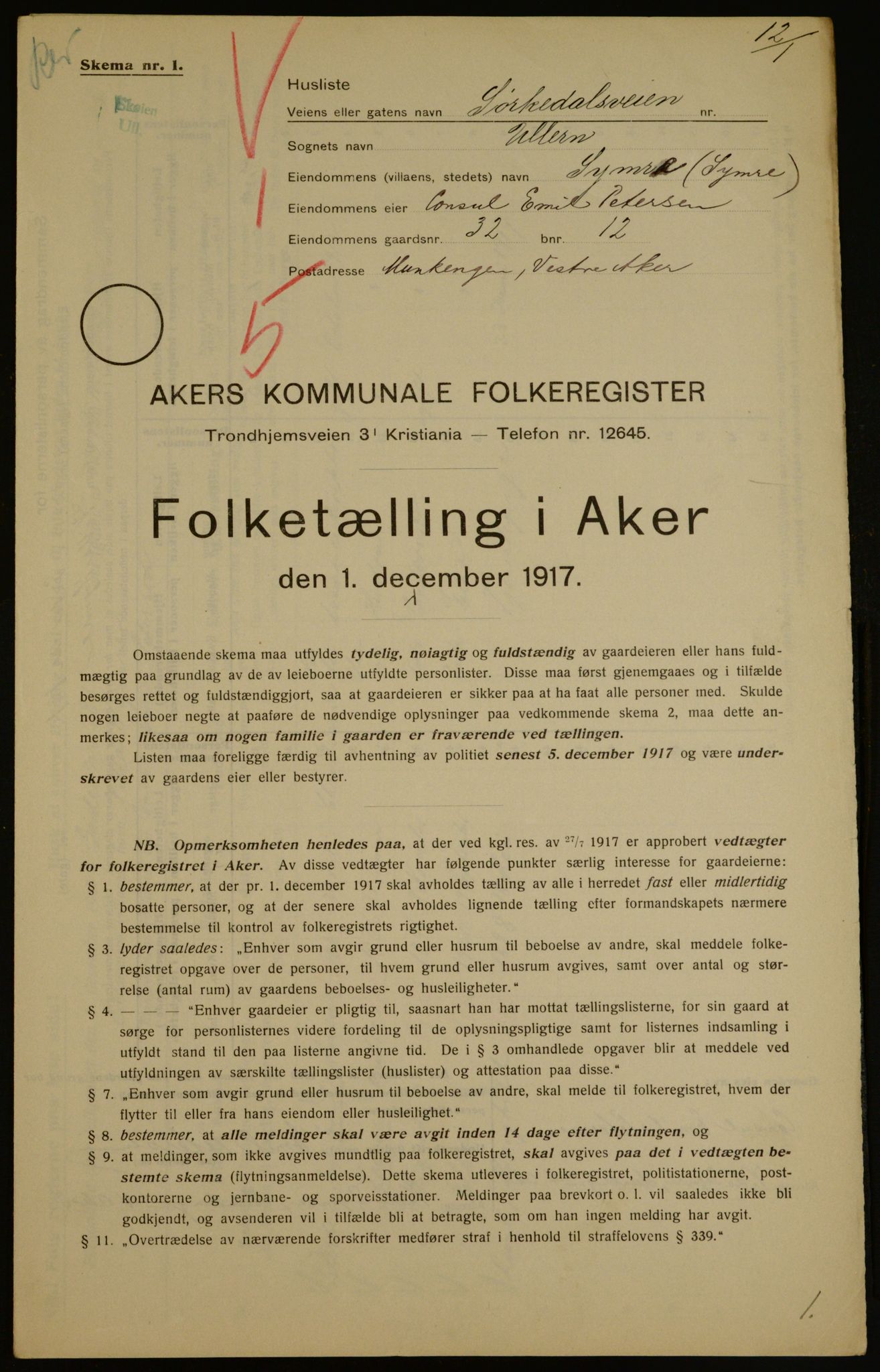 OBA, Kommunal folketelling 1.12.1917 for Aker, 1917, s. 58