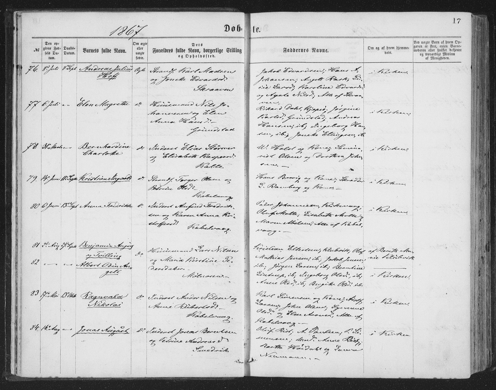 Ministerialprotokoller, klokkerbøker og fødselsregistre - Nordland, AV/SAT-A-1459/874/L1057: Ministerialbok nr. 874A01, 1866-1877, s. 17