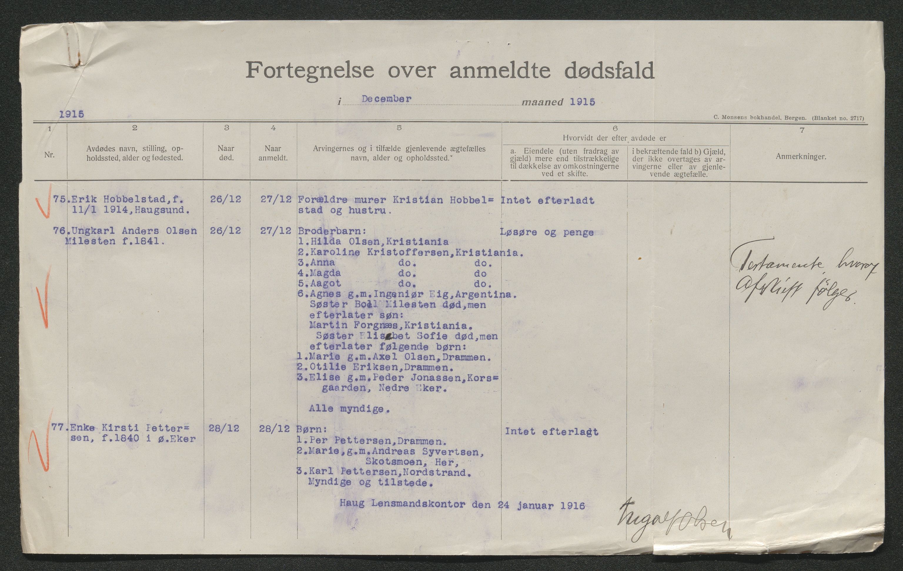 Eiker, Modum og Sigdal sorenskriveri, AV/SAKO-A-123/H/Ha/Hab/L0037: Dødsfallsmeldinger, 1914-1915, s. 1011