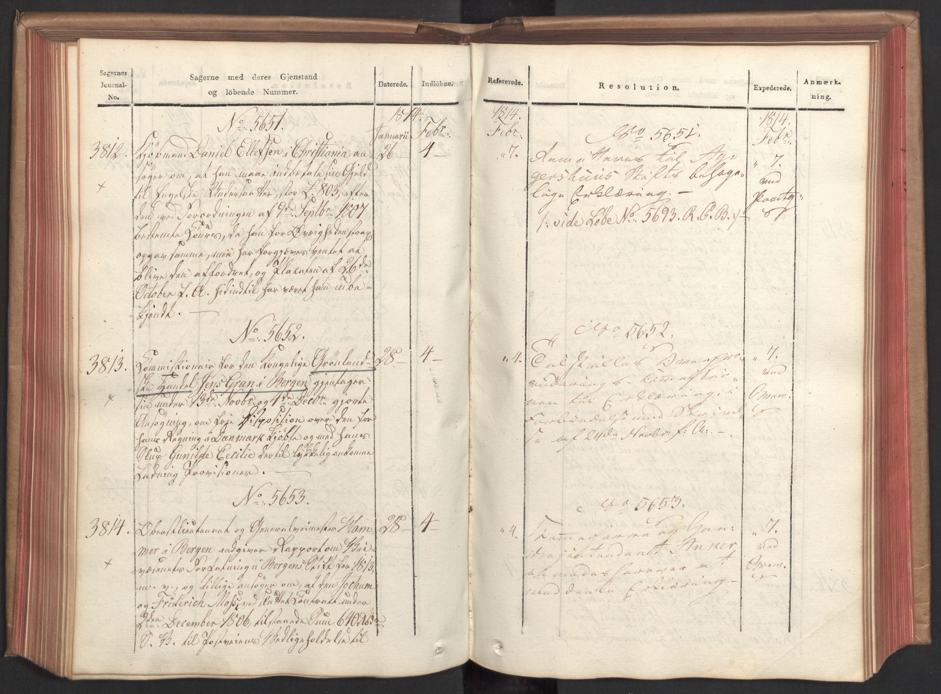 Stattholderembetet 1810-1814, 2. kontor (Kontor B), AV/RA-EA-5432/Ab/L0009: Referatprotokoll,  j.nr. 3539-3951,  l.nr. 5315-5800, 1813-1814, s. 146