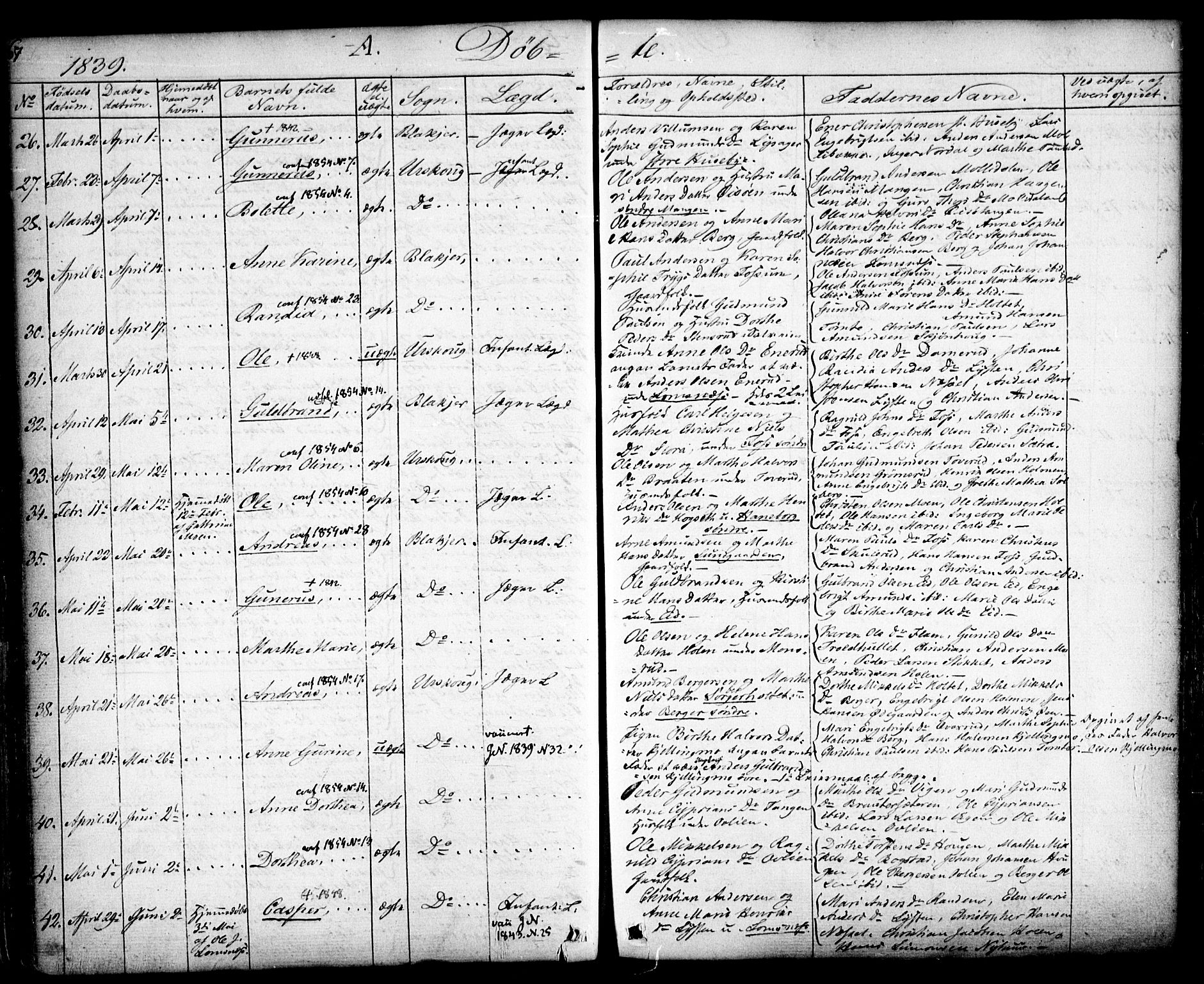 Aurskog prestekontor Kirkebøker, AV/SAO-A-10304a/F/Fa/L0006: Ministerialbok nr. I 6, 1829-1853, s. 67