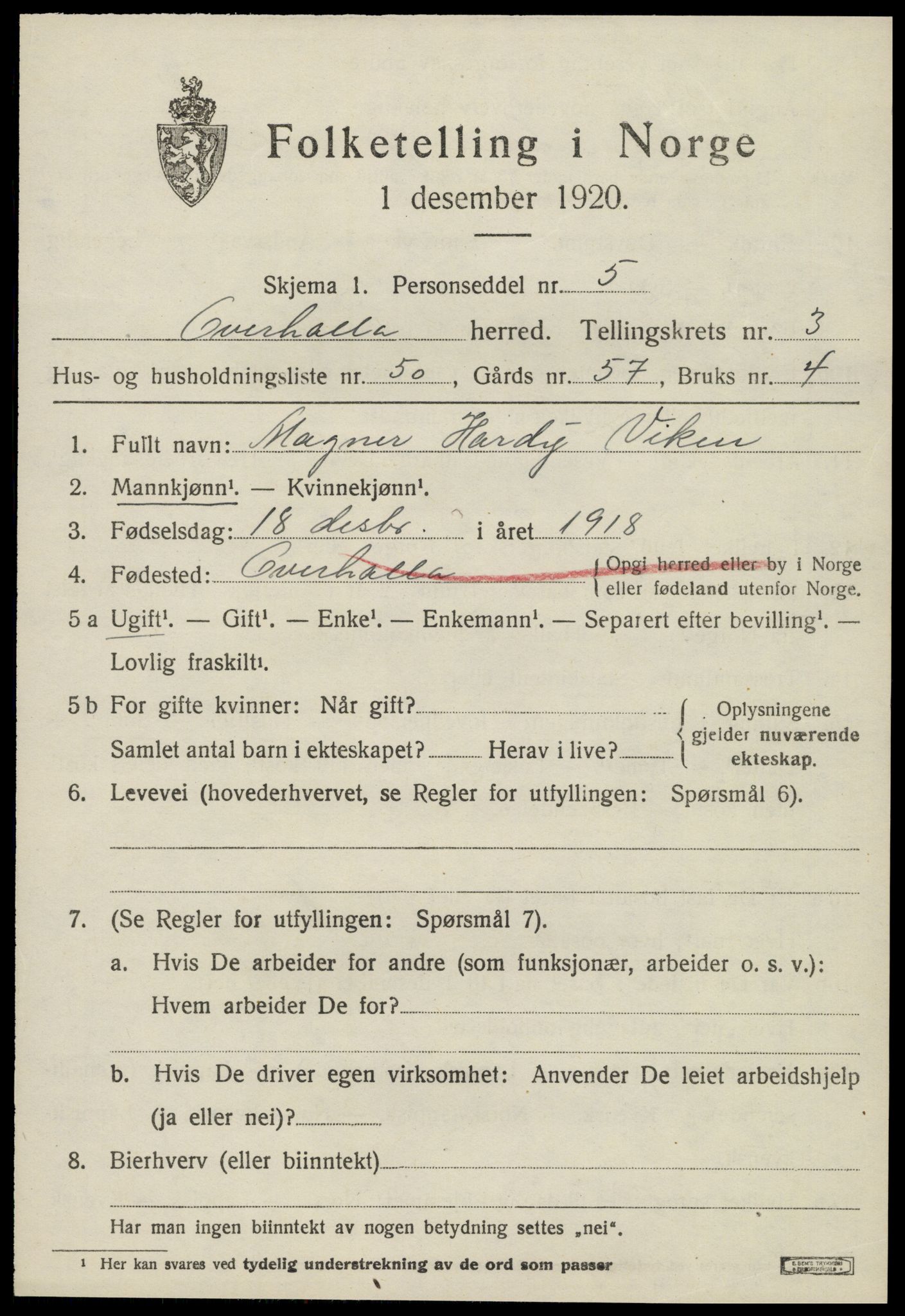 SAT, Folketelling 1920 for 1744 Overhalla herred, 1920, s. 2606