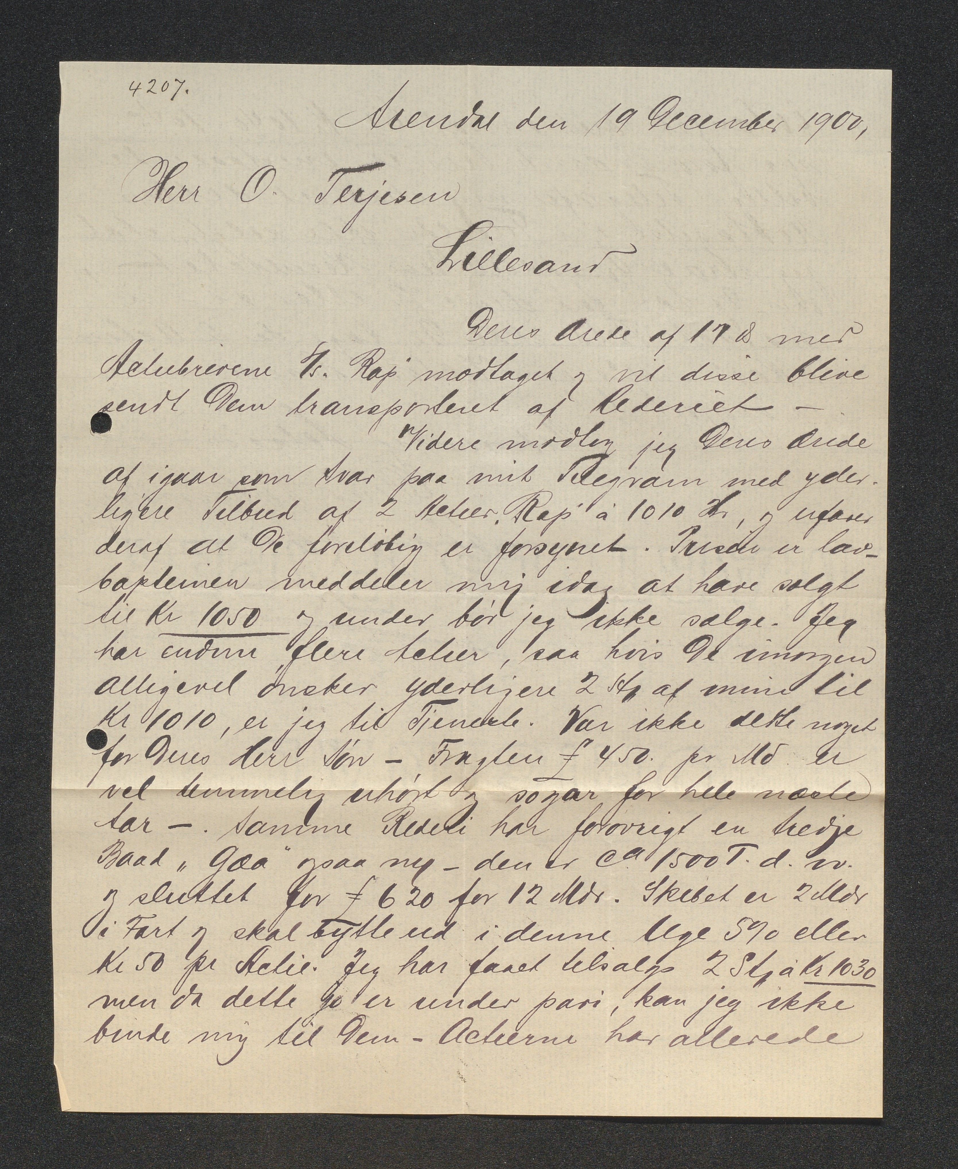 O. Terjesens rederi, AAKS/PA-2525/E/E01/L0008: Korrespondanse, 1900-1901