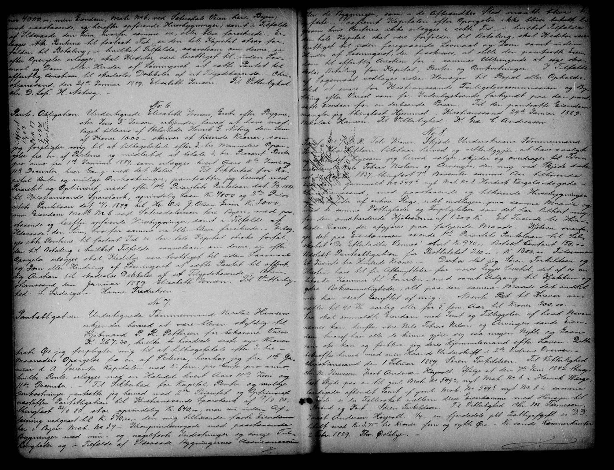 Kristiansand byrett, AV/SAK-1223-0001/G/Gb/Gba/L0014: Pantebok nr. 17, 1889-1893, s. 2